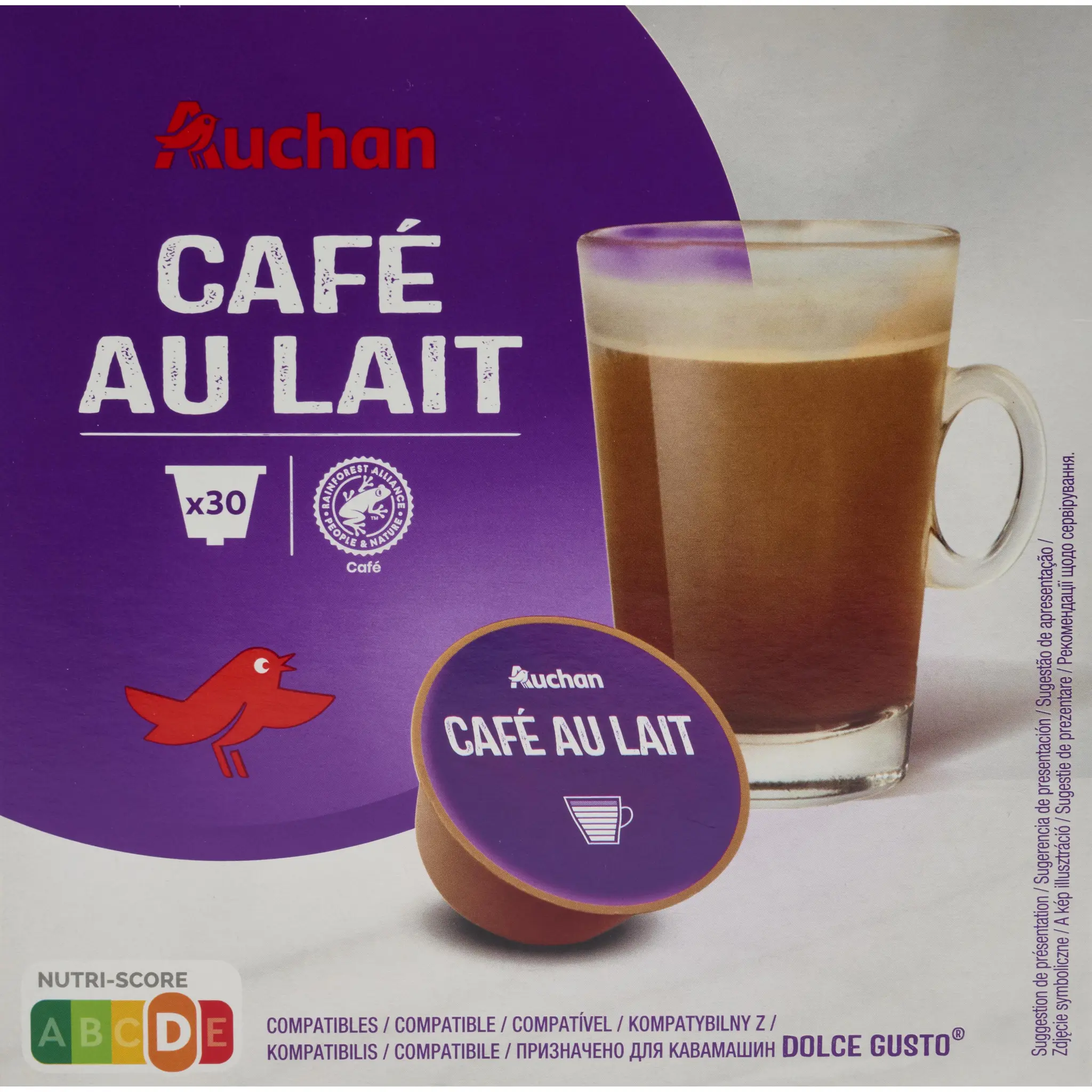 AUCHAN Capsules de café au lait compatibles Dolce Gusto