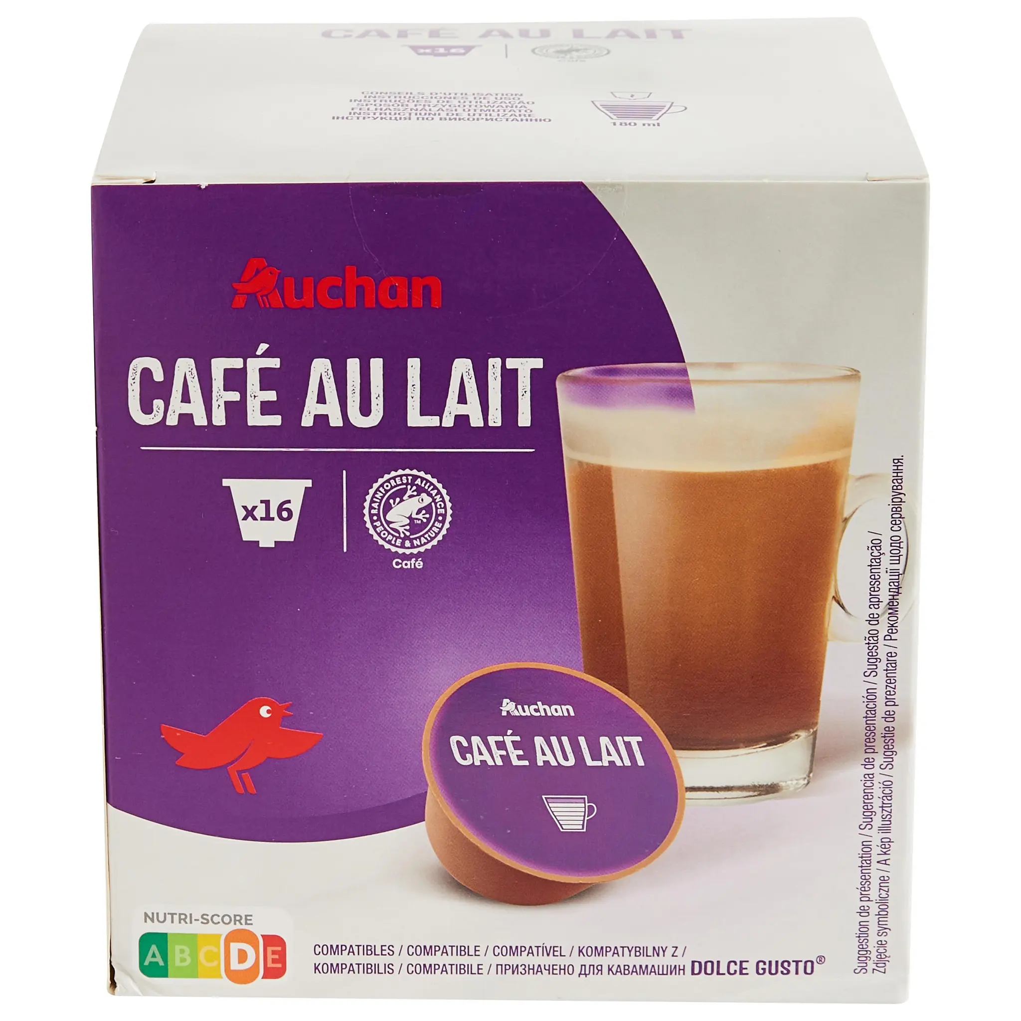 AUCHAN Capsules de café au lait compatibles Dolce Gusto
