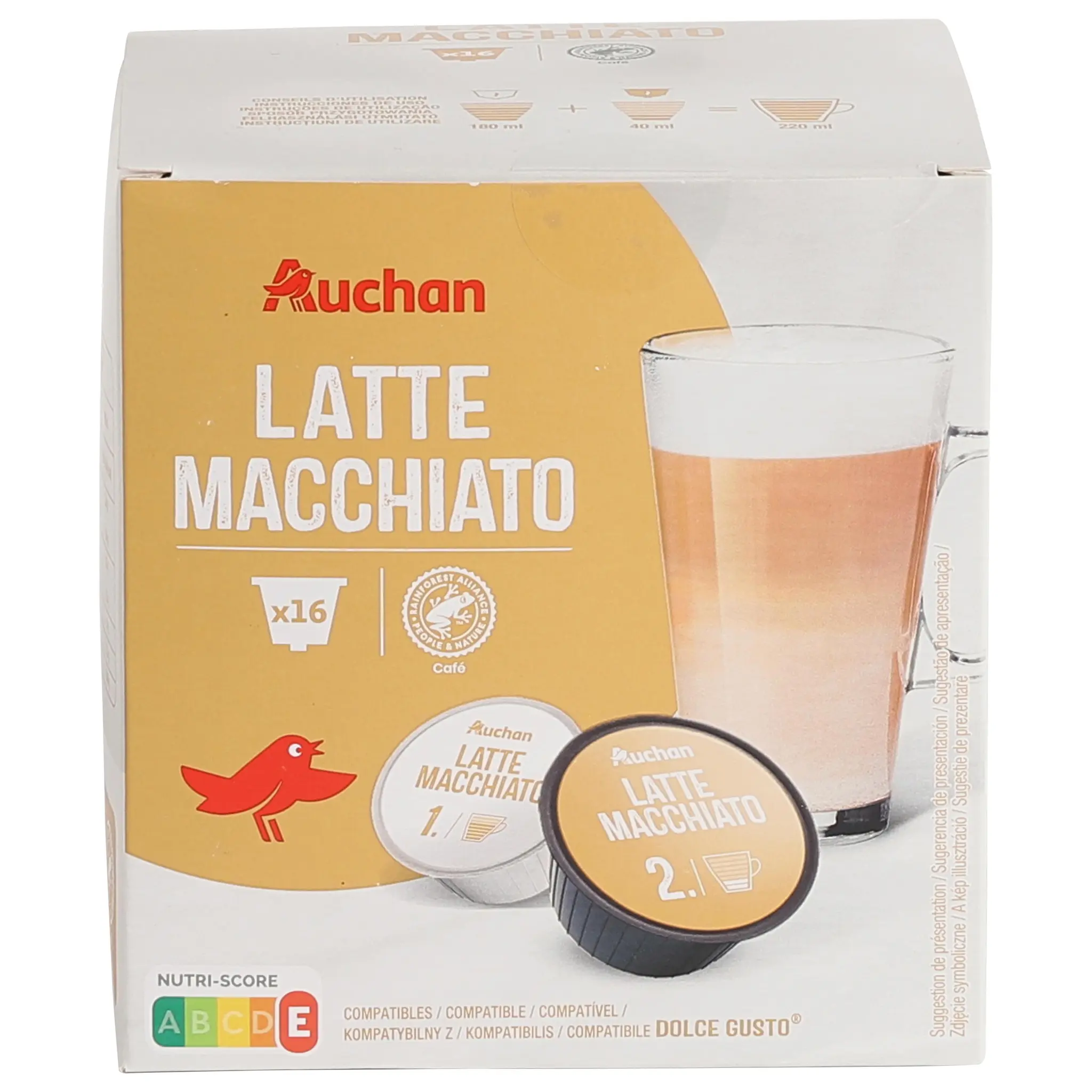 AUCHAN Capsules de café Latte Macchiato compatibles Dolce Gusto