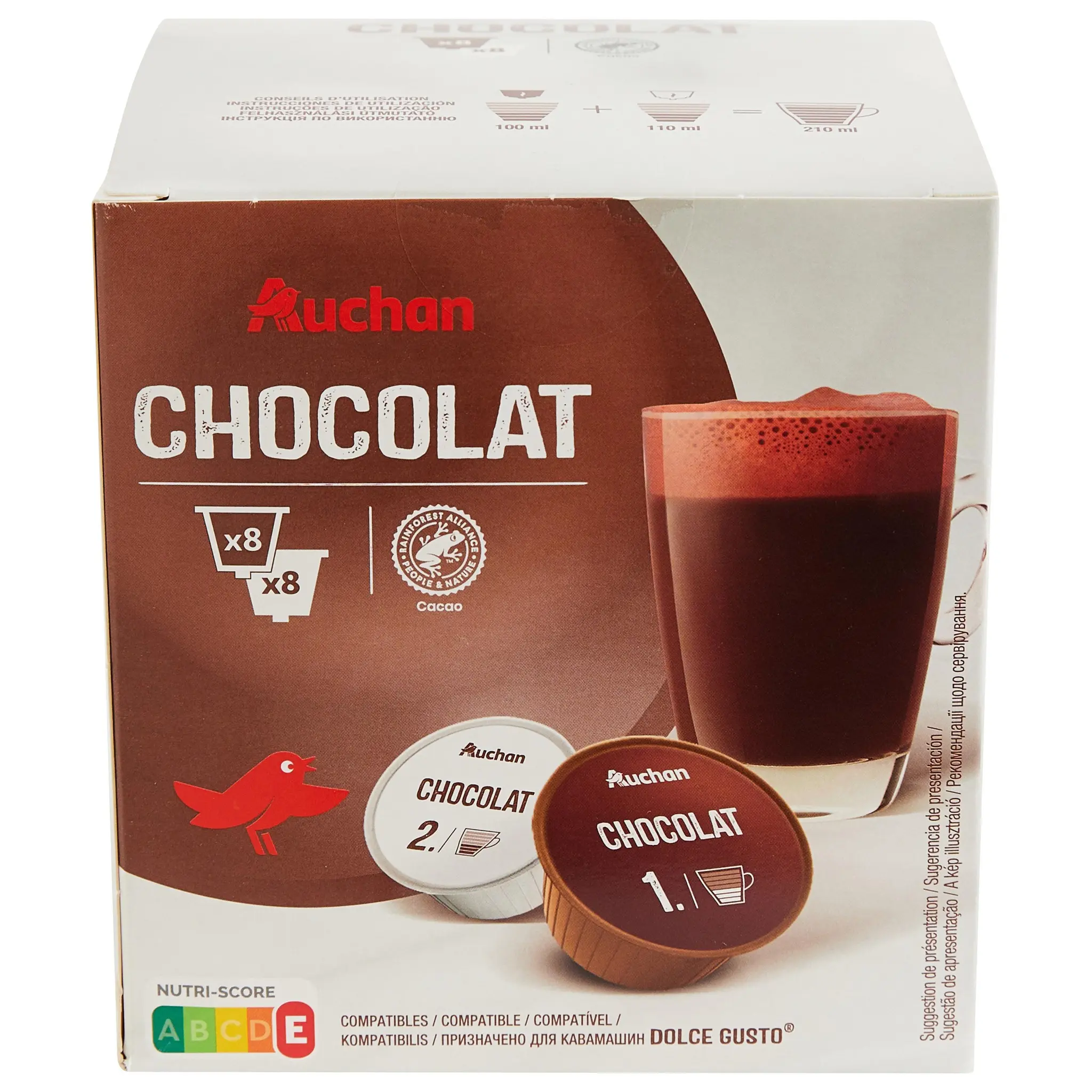 AUCHAN Capsules de chocolat et lait compatibles Dolce Gusto