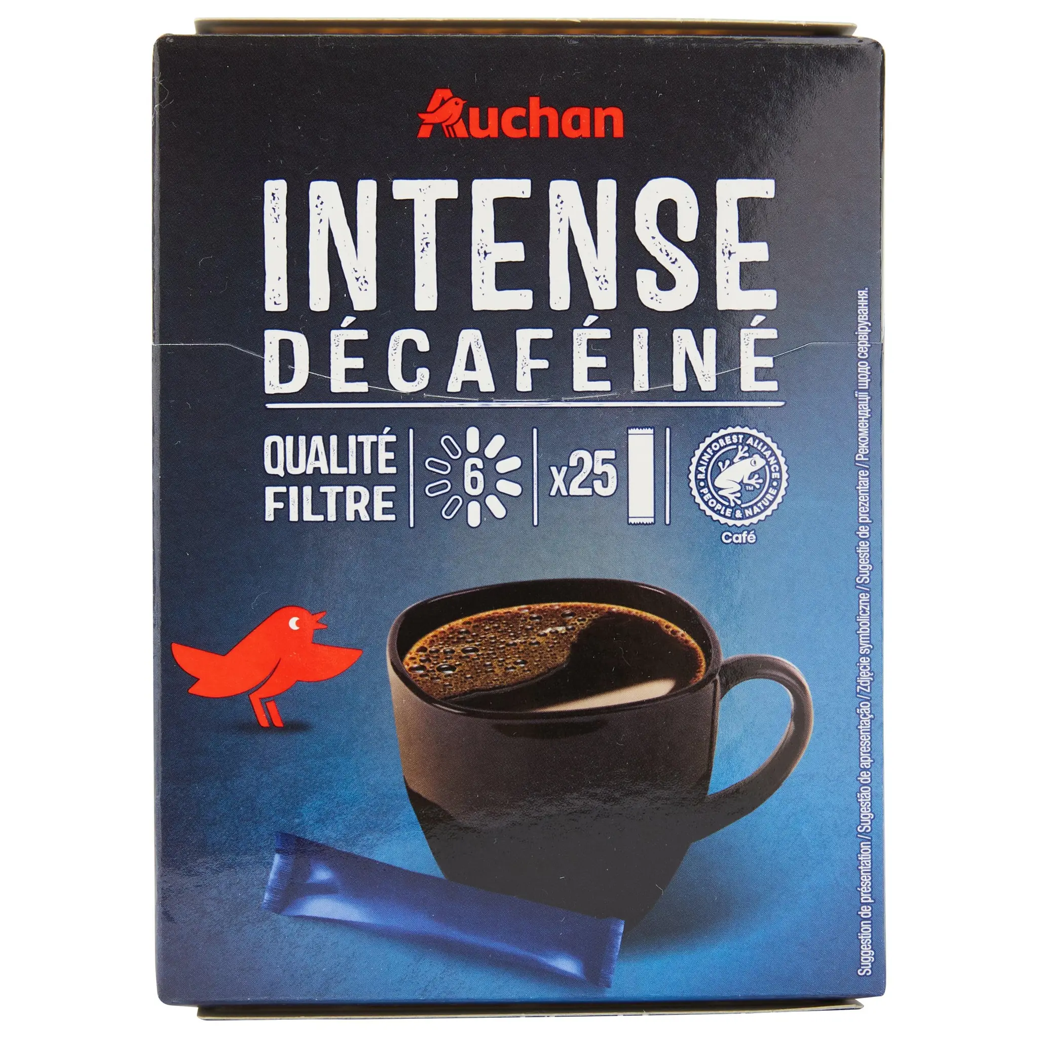 AUCHAN Café soluble lyophilisé décaféiné intensité 6 en sticks