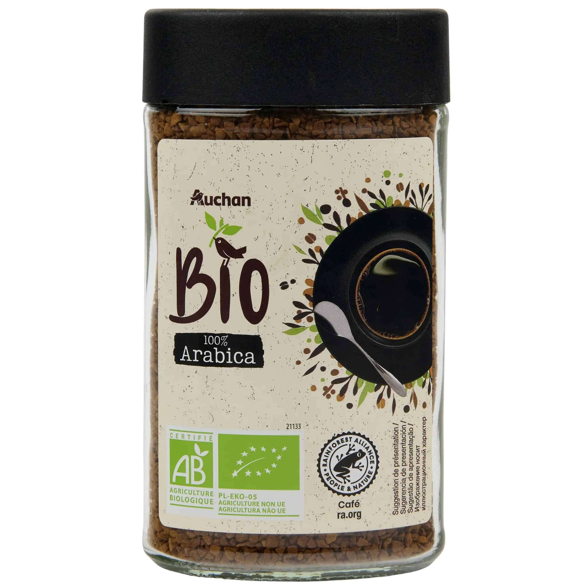 AUCHAN BIO Café soluble lyophilisé 100% arabica intensité 6