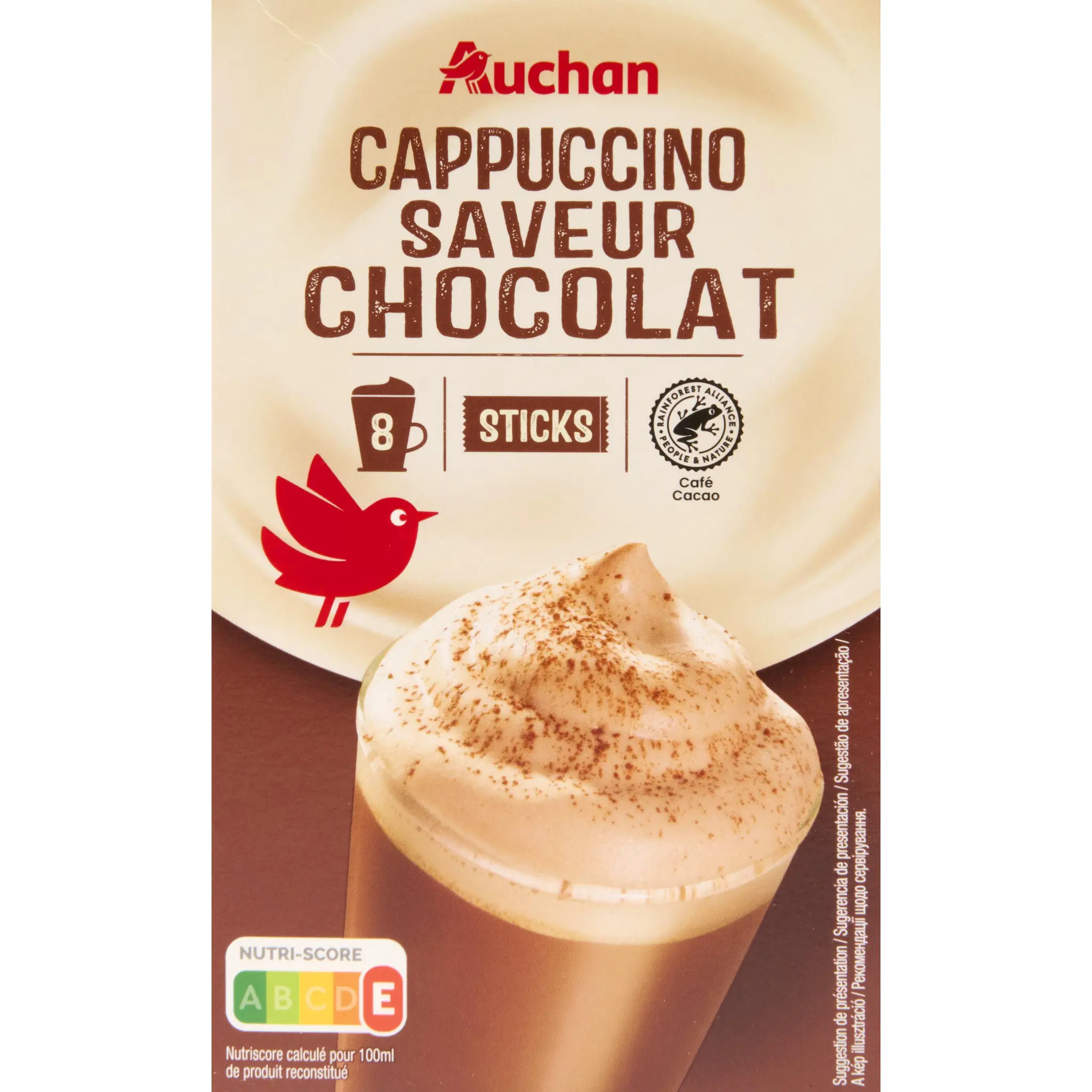 AUCHAN Cappuccino saveur chocolat en sticks