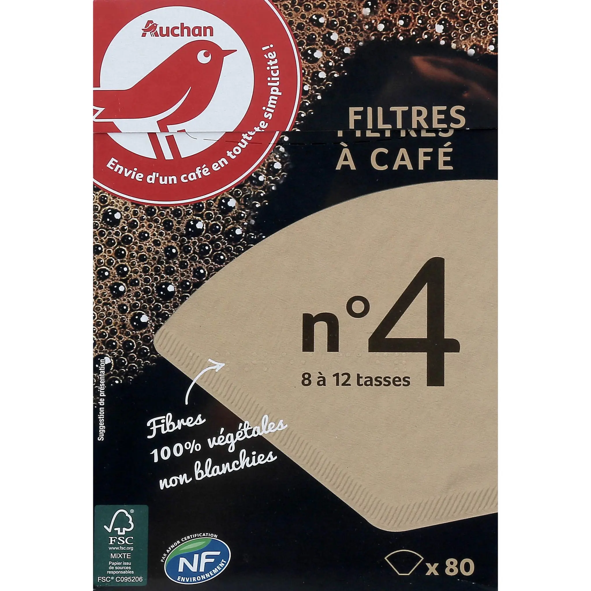 AUCHAN Filtres à café bruns non blanchis n°4