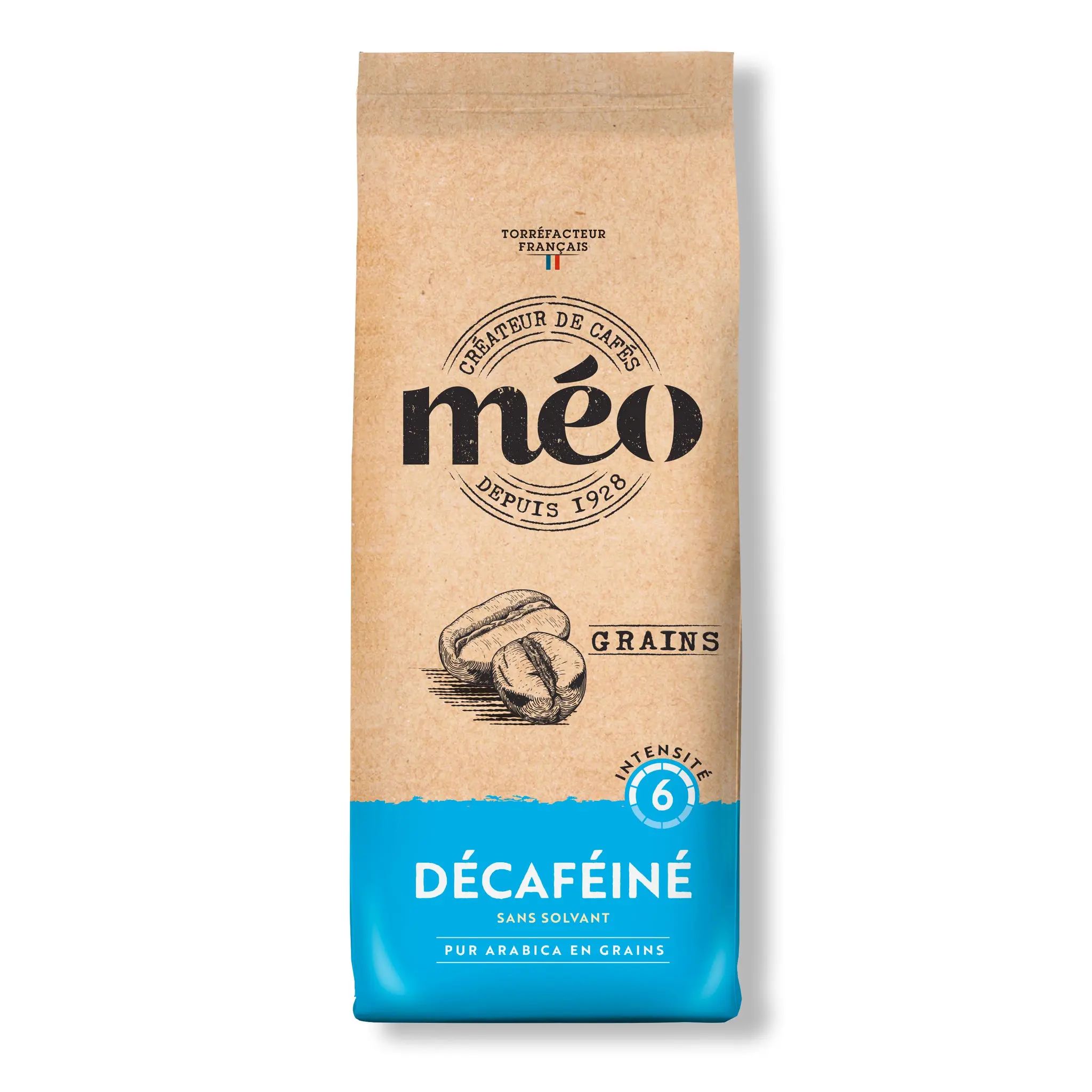 MEO Café décaféiné pur arabica en grains Intensité 6