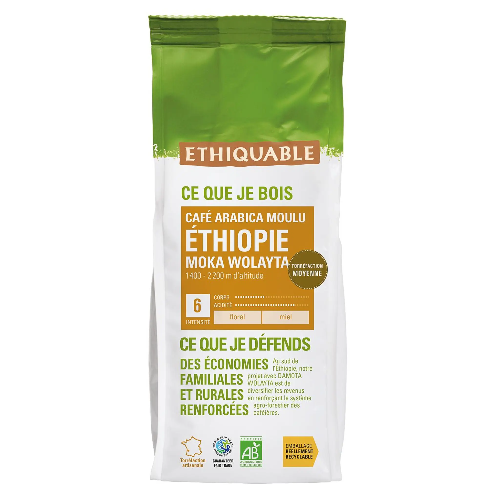 ETHIQUABLE Café bio moulu Ethiopie intensité 3