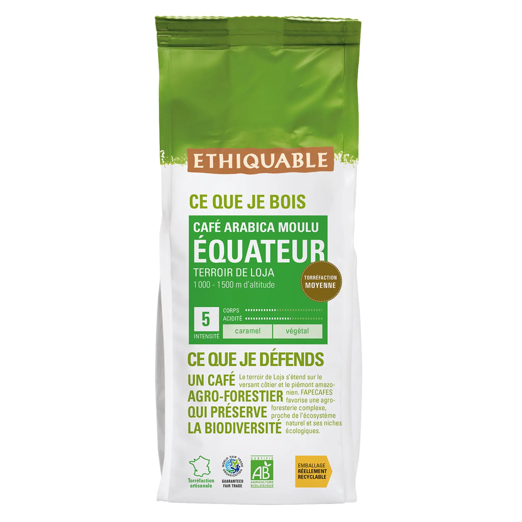 ETHIQUABLE Café bio moulu d'Equateur intensité 3