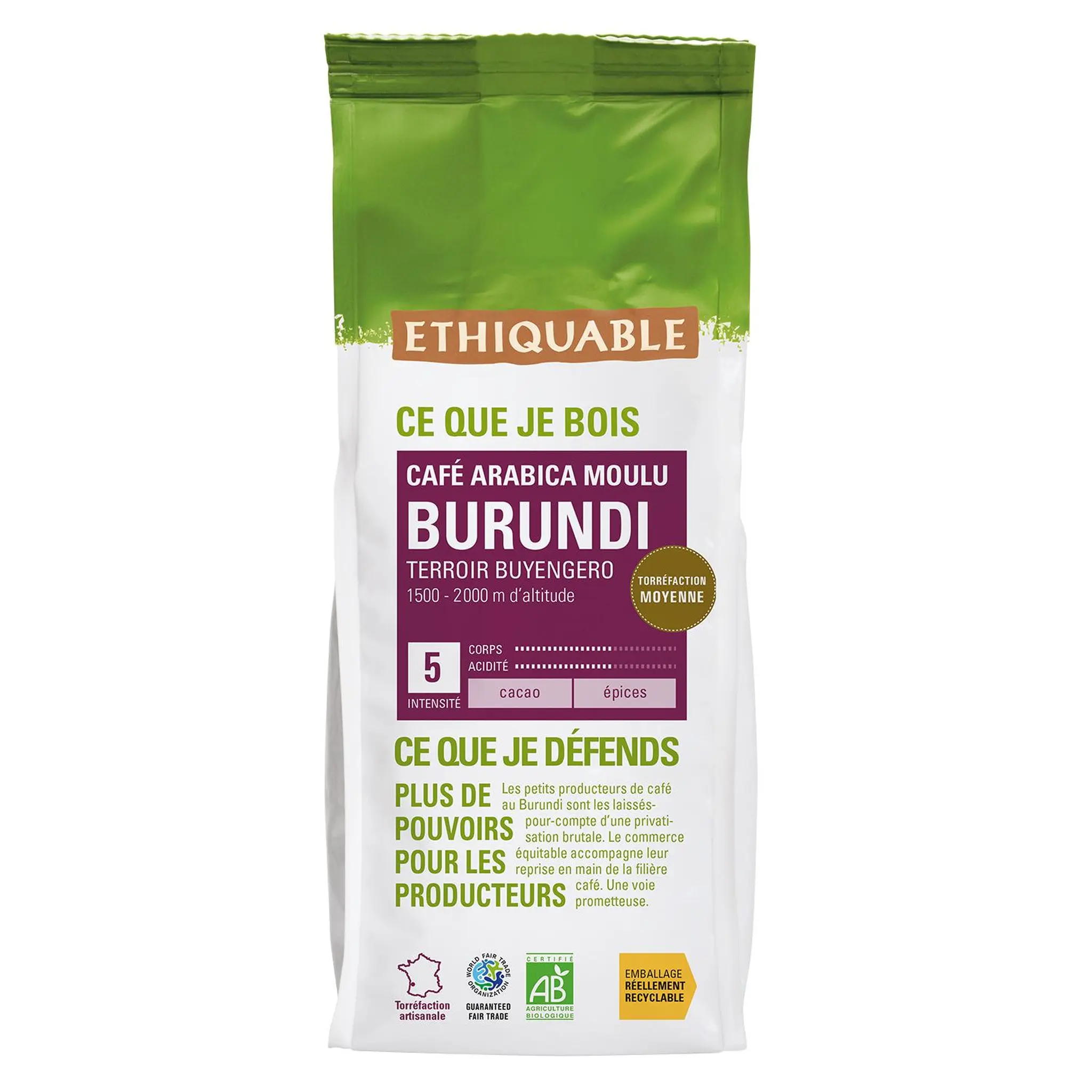 ETHIQUABLE Café moulu bio Burundi intensité 3