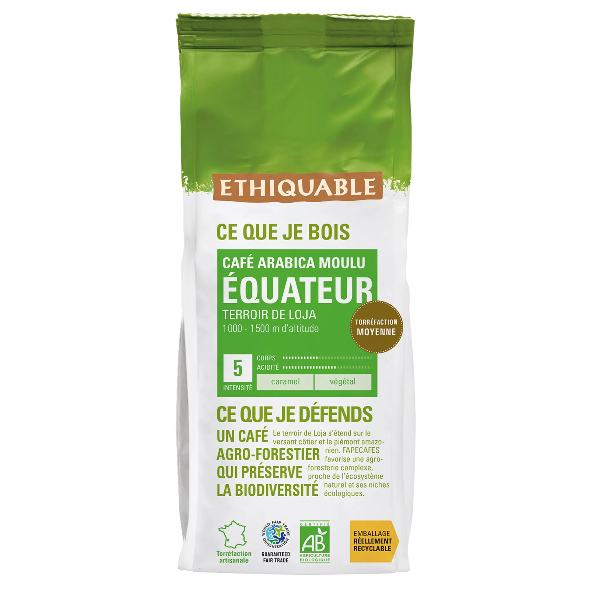 ETHIQUABLE Café arabica moulu Equateur bio intensité 5
