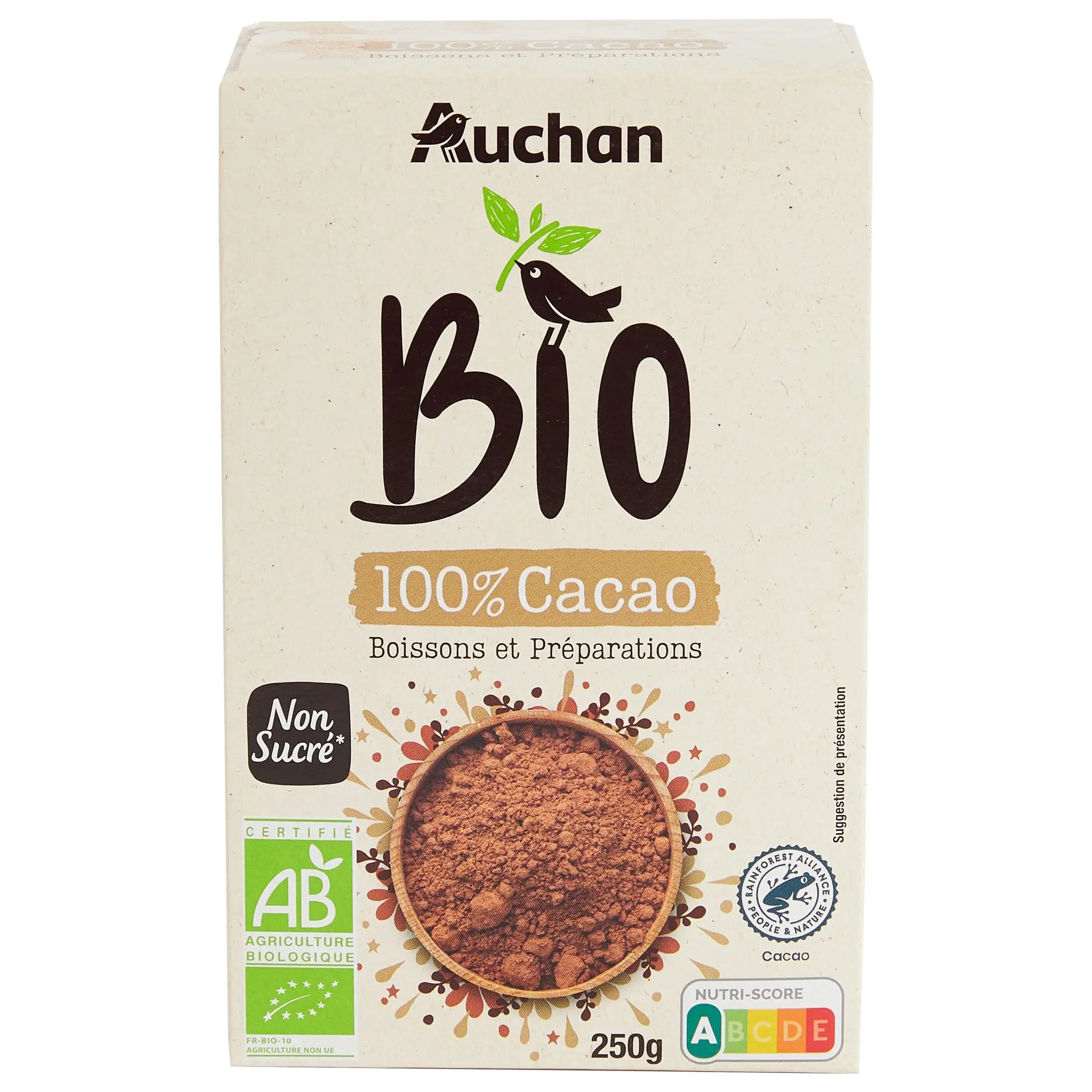 AUCHAN BIO Chocolat en poudre 100% cacao