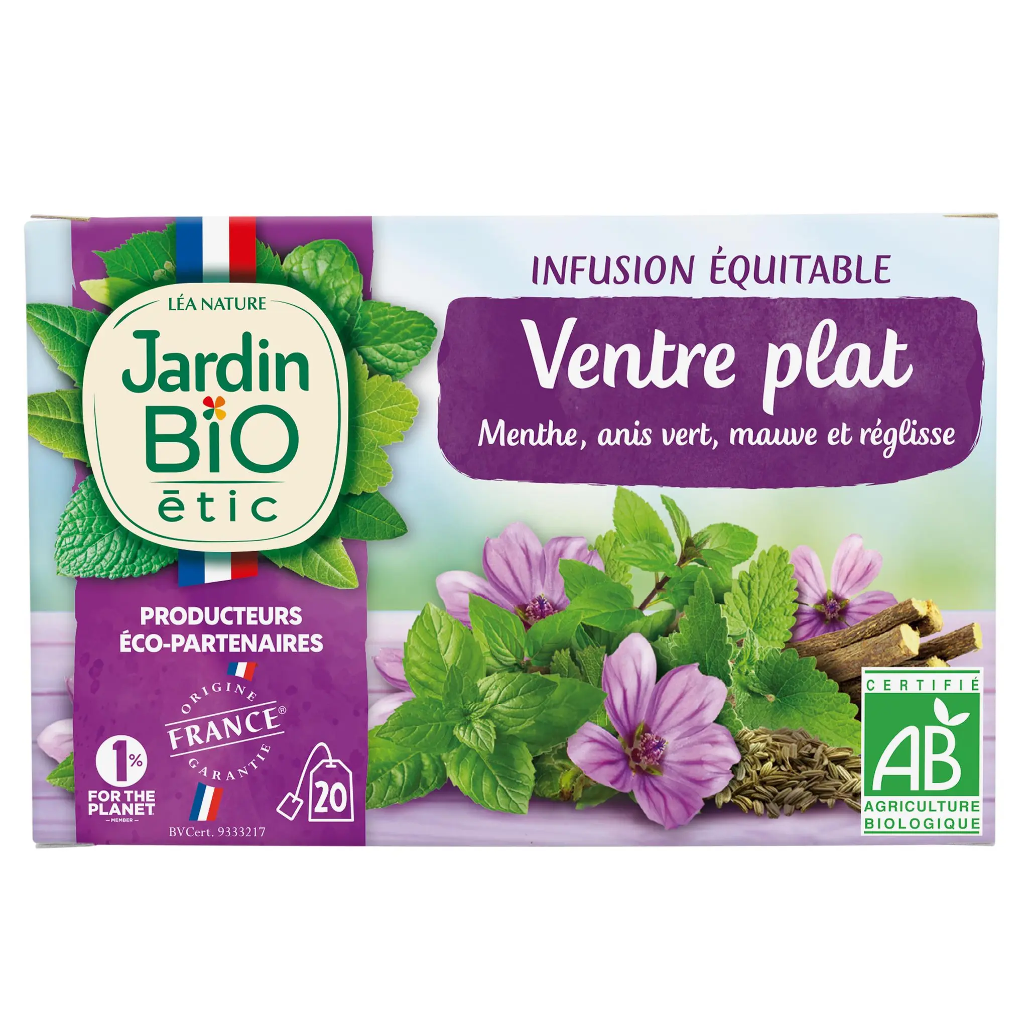 JARDIN BIO ETIC Infusion bio ventre plat à la menthe anis vert mauve et réglisse