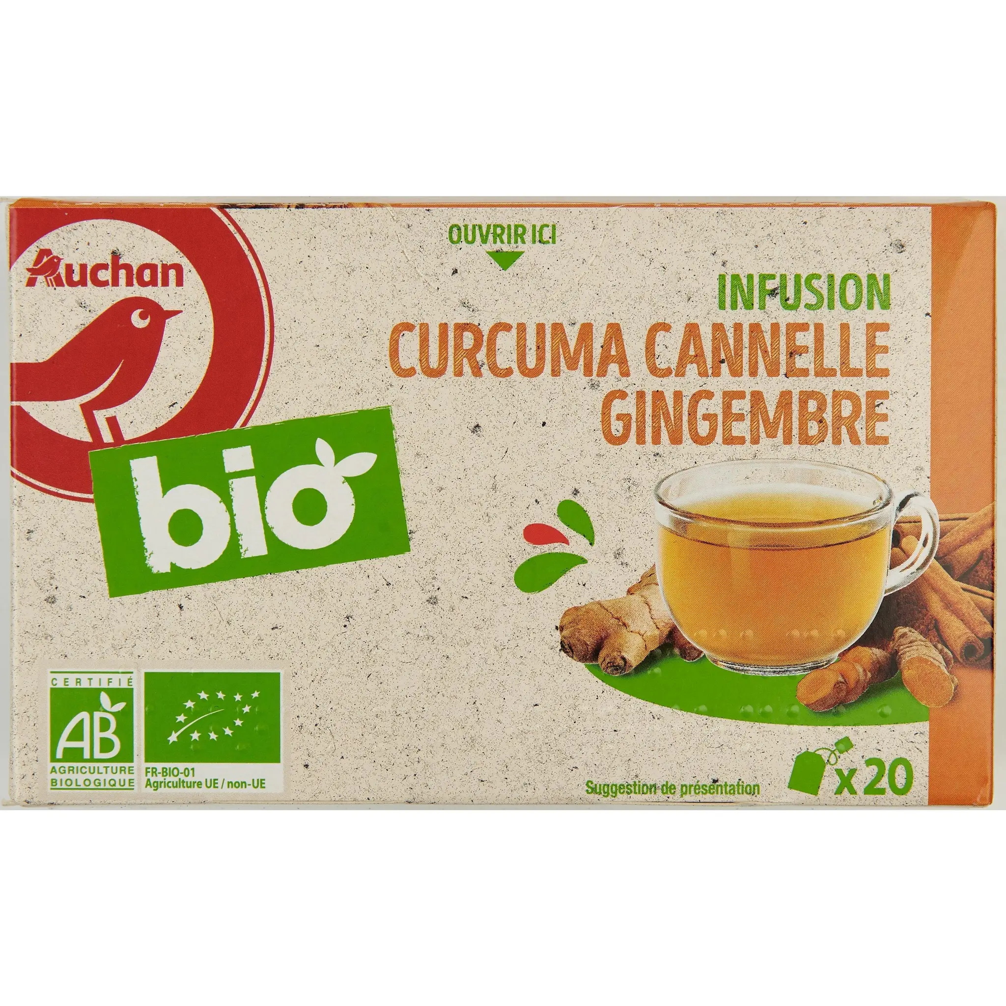 AUCHAN BIO Infusion au curcuma cannelle et gingembre