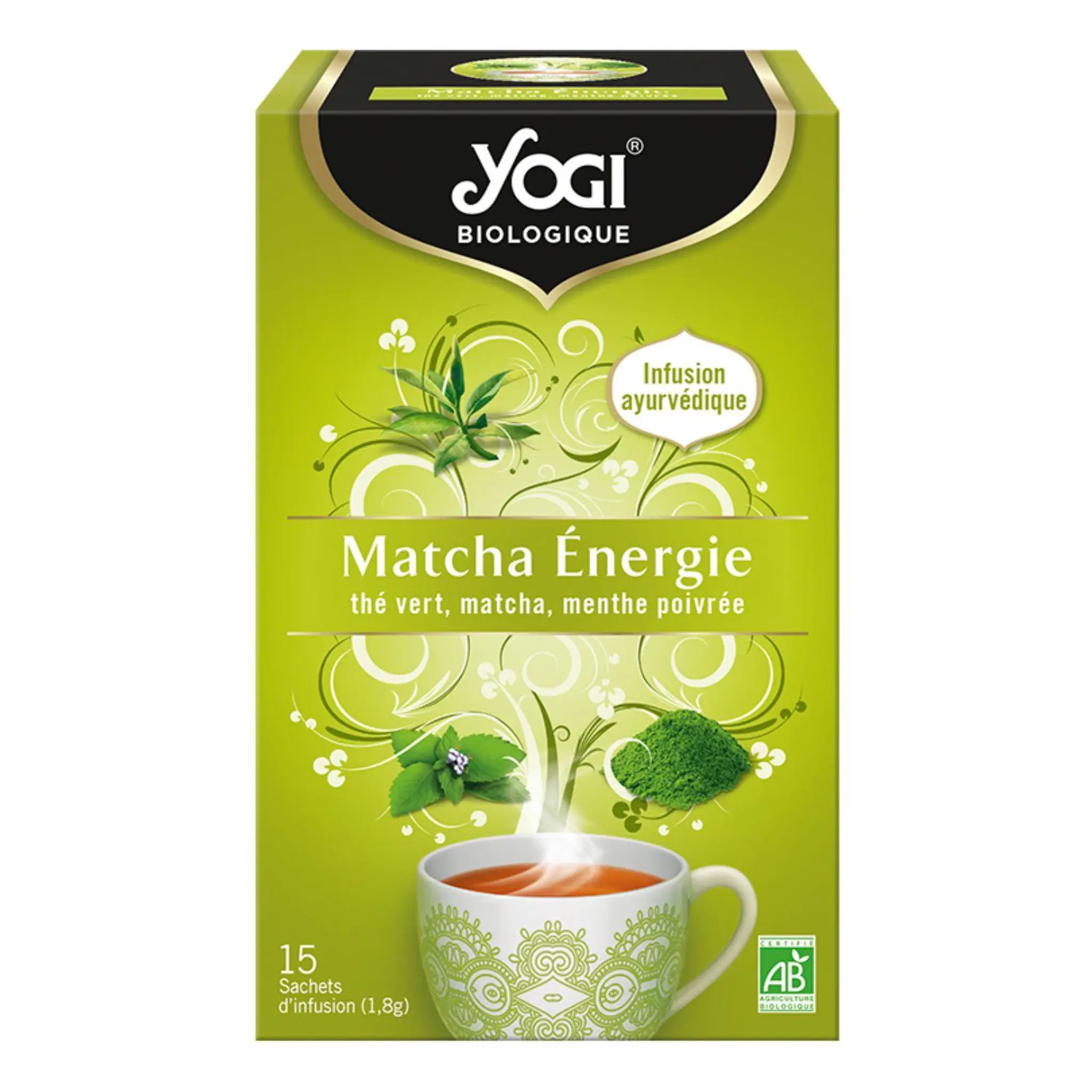 YOGI Infusion bio ayurvédique Matcha Energie thé vert menthe poivrée