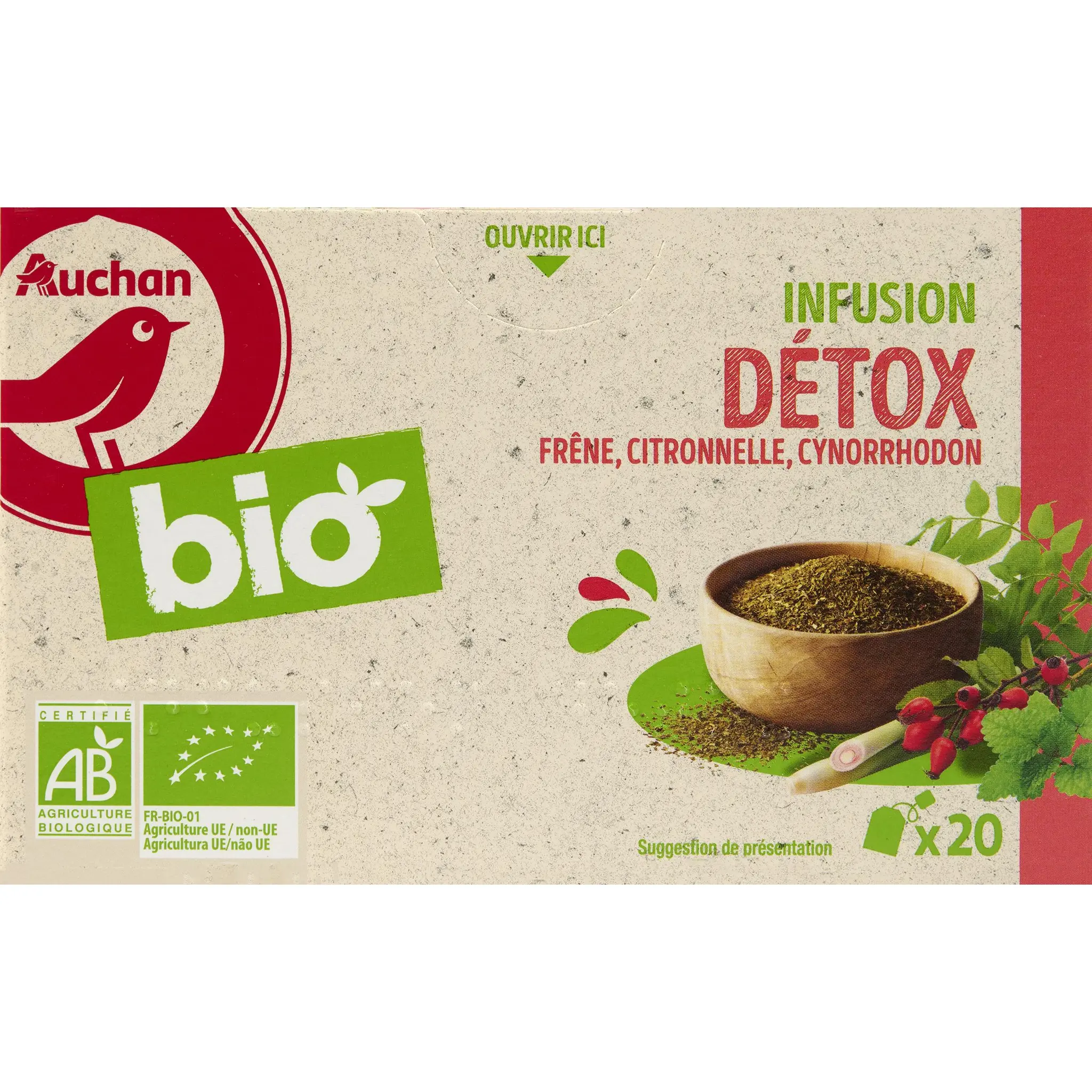 AUCHAN BIO Infusion détox frêne citronnelle cynorrhodon