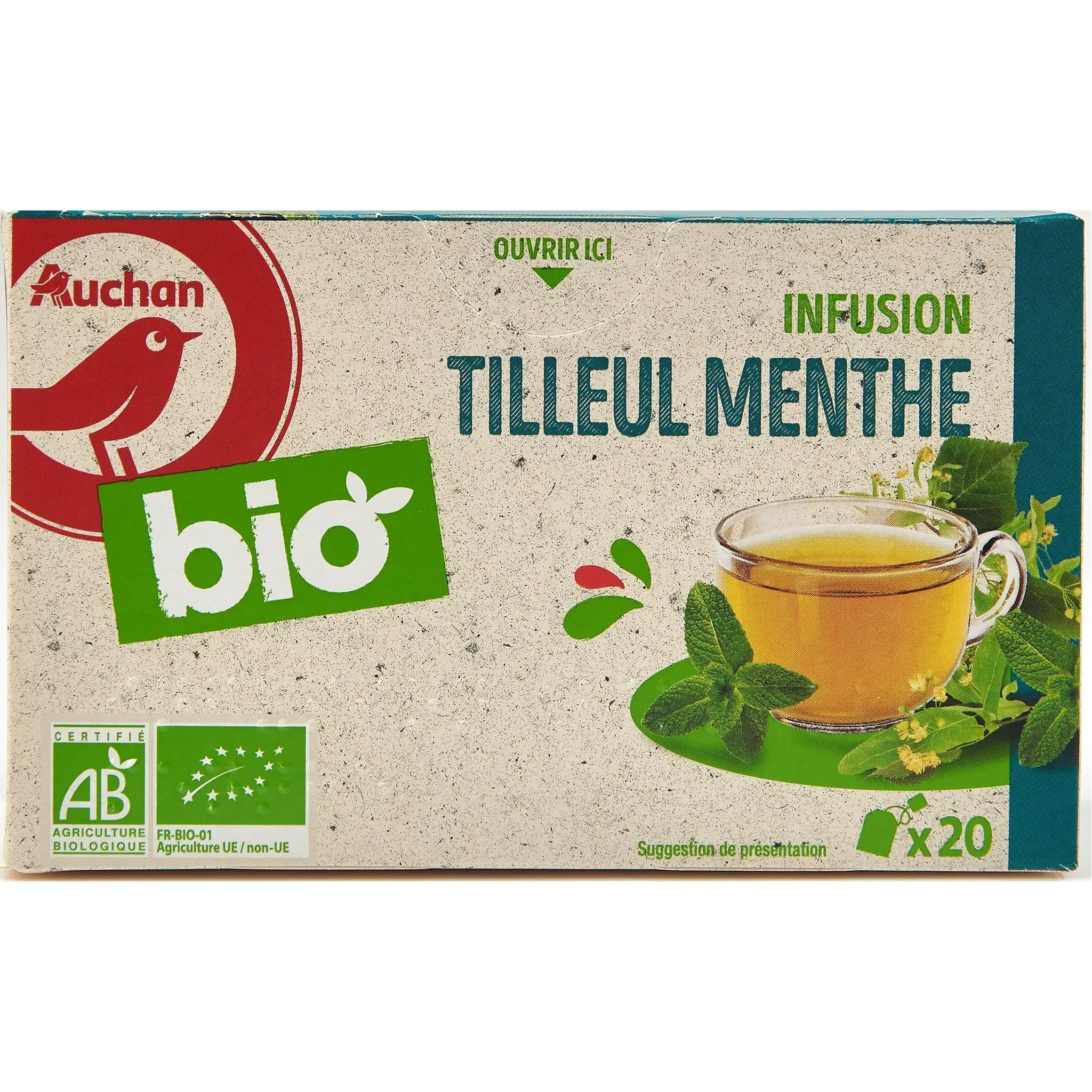 AUCHAN BIO Infusion tilleul menthe