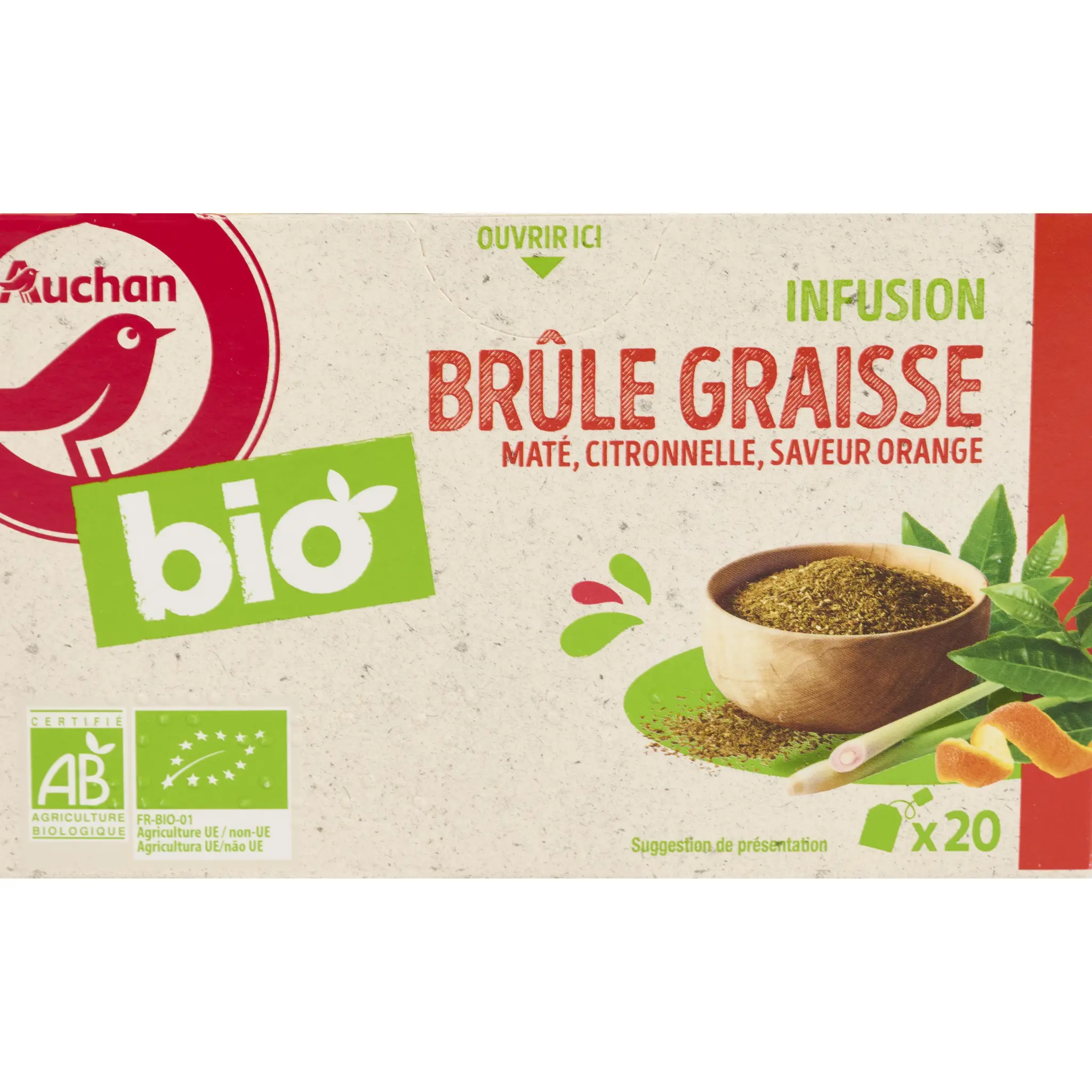 AUCHAN BIO Infusion brûle graisse maté citronnelle orange
