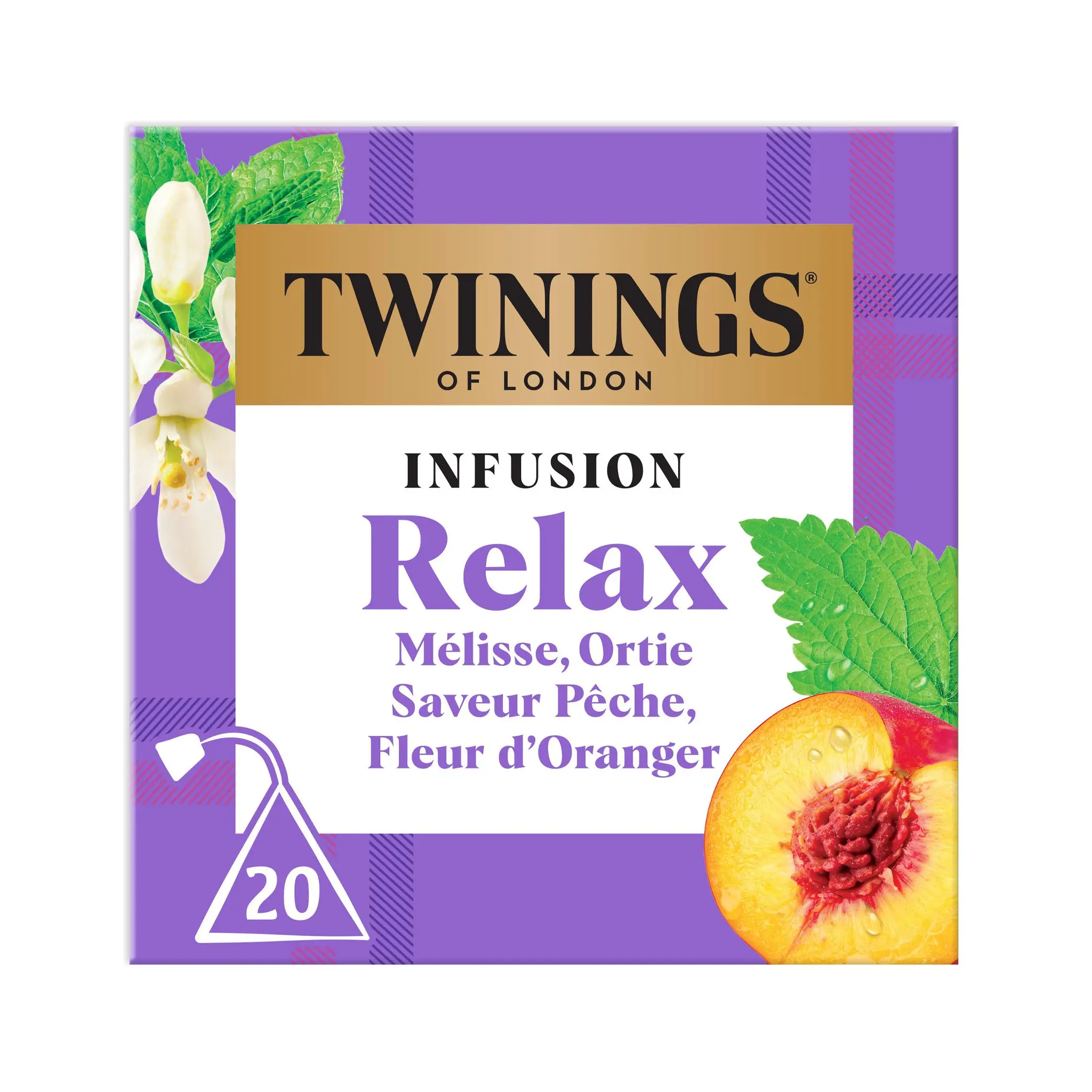 TWININGS Infusion Relax avec mélisse ortie saveur pêche et fleur d'oranger