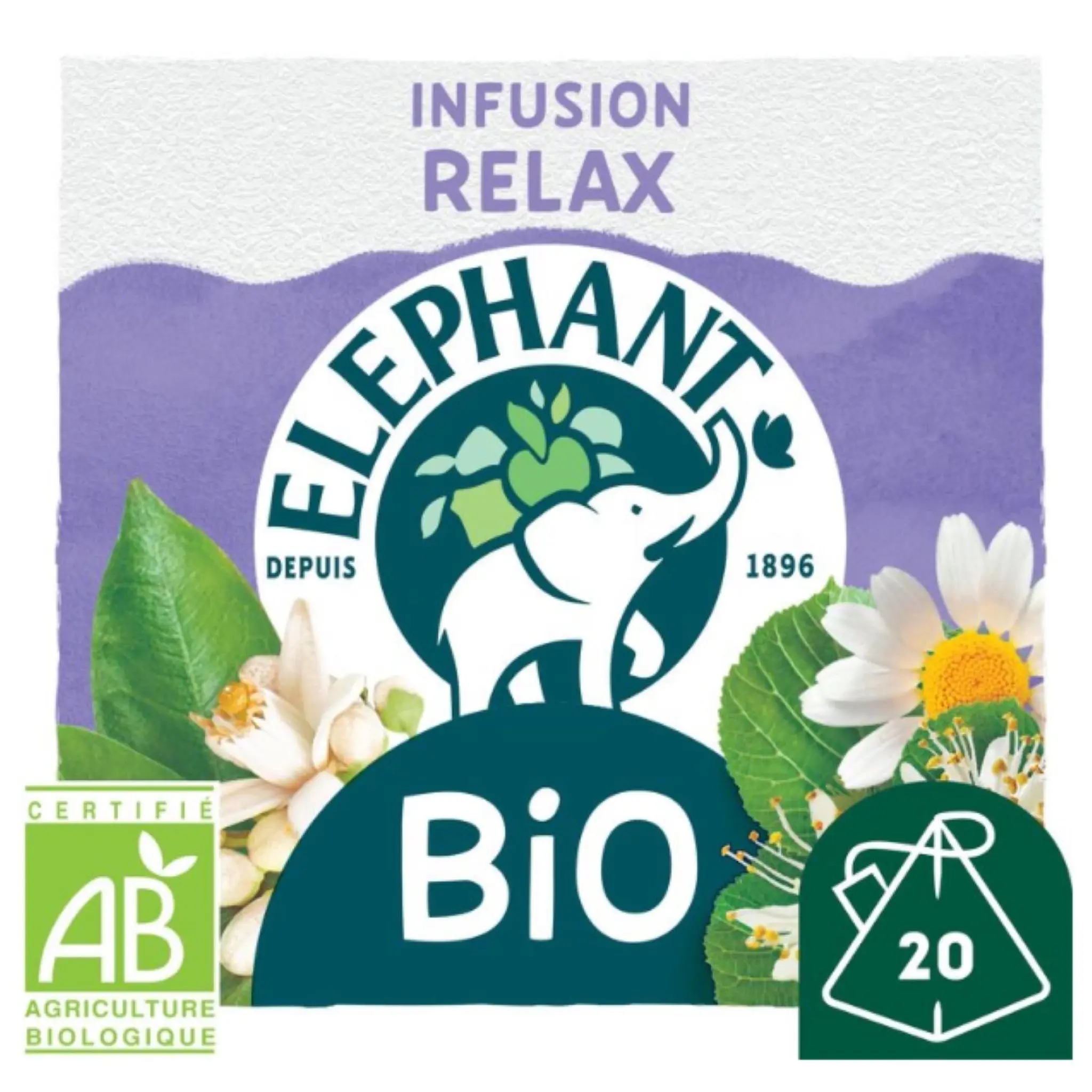 ELEPHANT Infusion bio relax camomille tilleul et feuilles d'oranger
