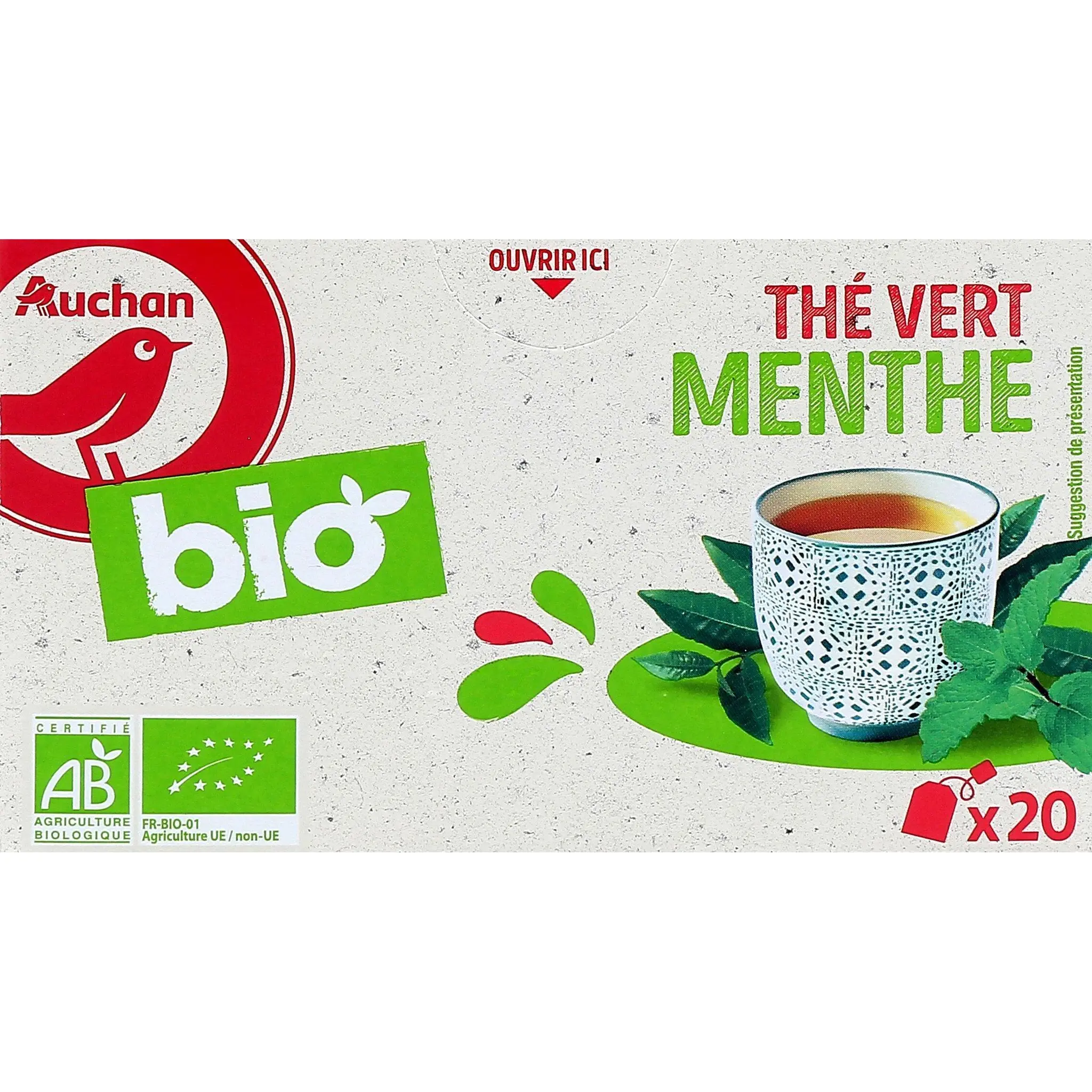 AUCHAN BIO Thé vert à la menthe