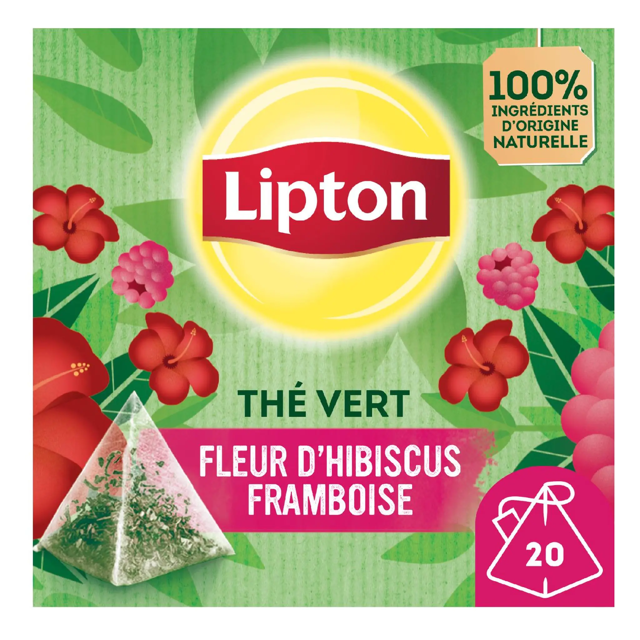 LIPTON Thé vert à la fleur d'hibiscus et framboise