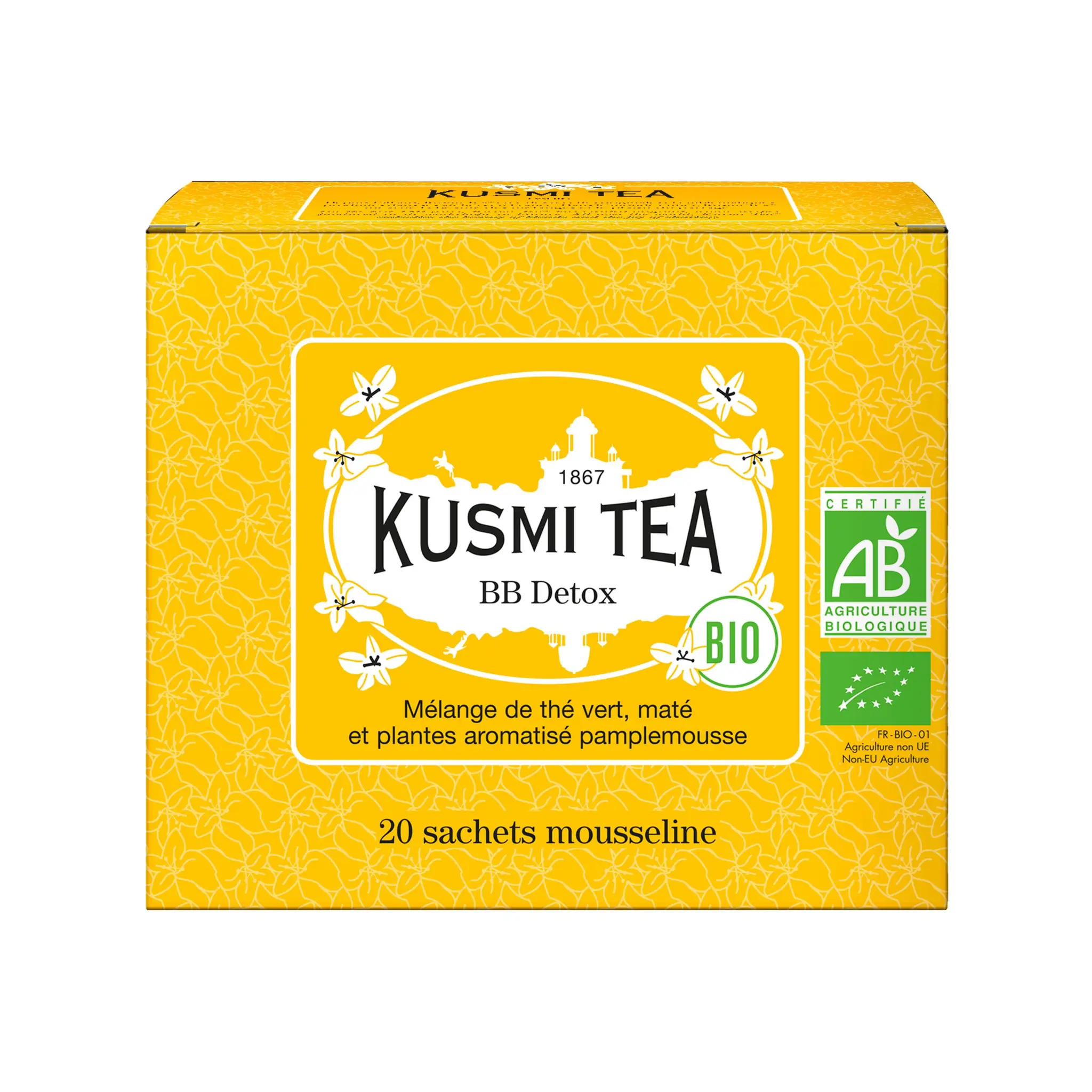 KUSMI TEA BB Detox bio Mélange de thé vert maté et plantes aromatisé pamplemousse