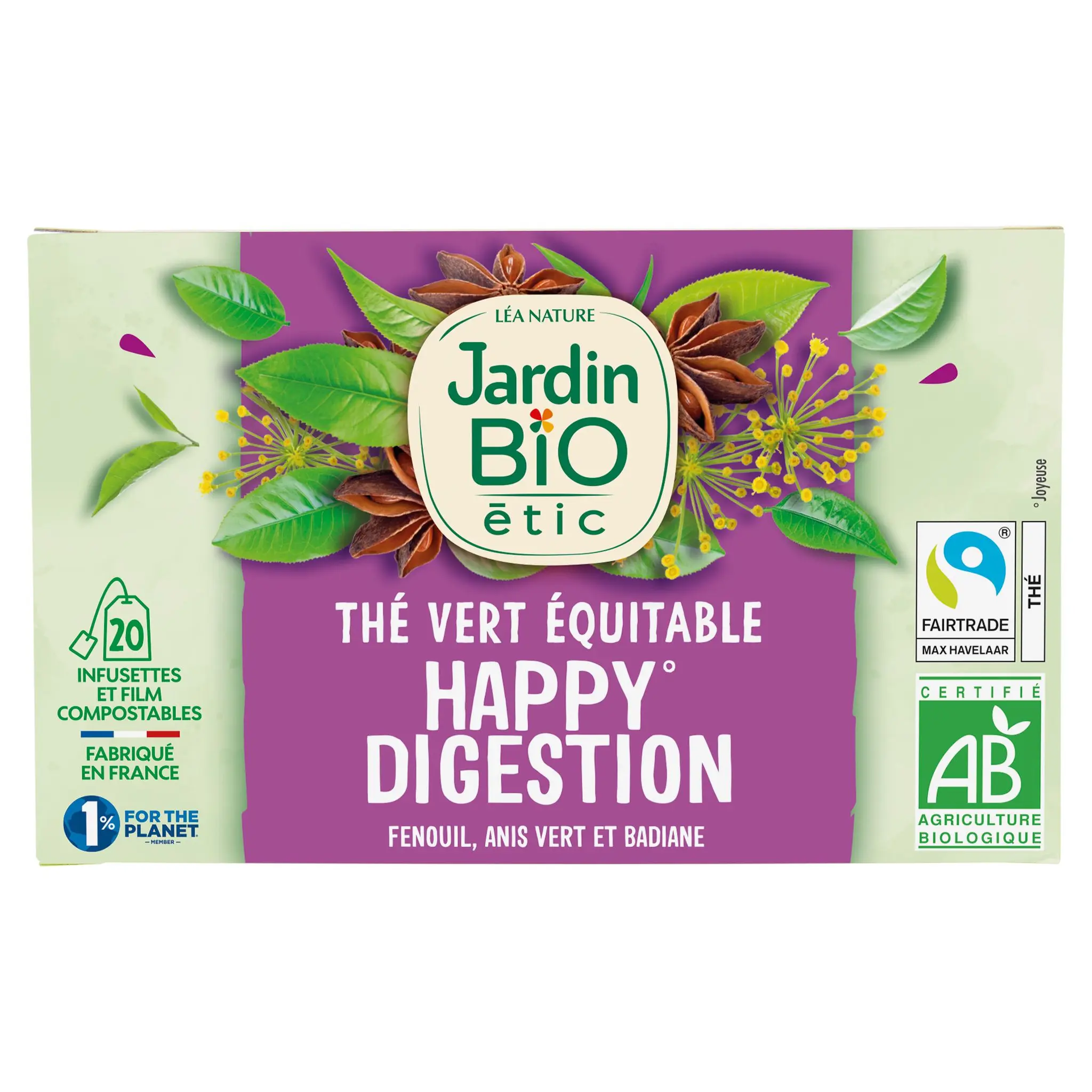 JARDIN BIO ETIC Thé vert équitable Happy Digestion au fenouil anis vert et badiane