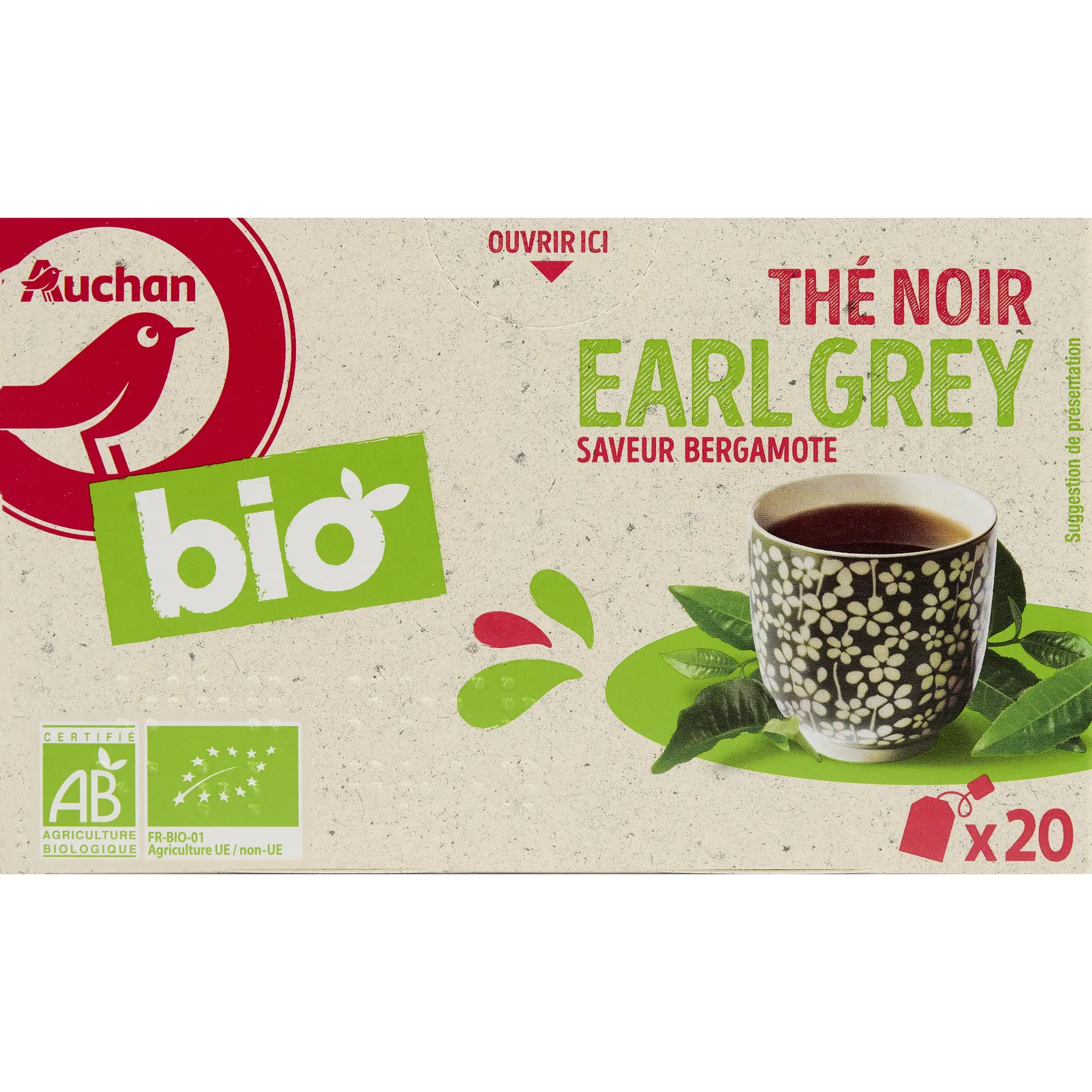 AUCHAN BIO Thé noir Earl Grey saveur bergamote
