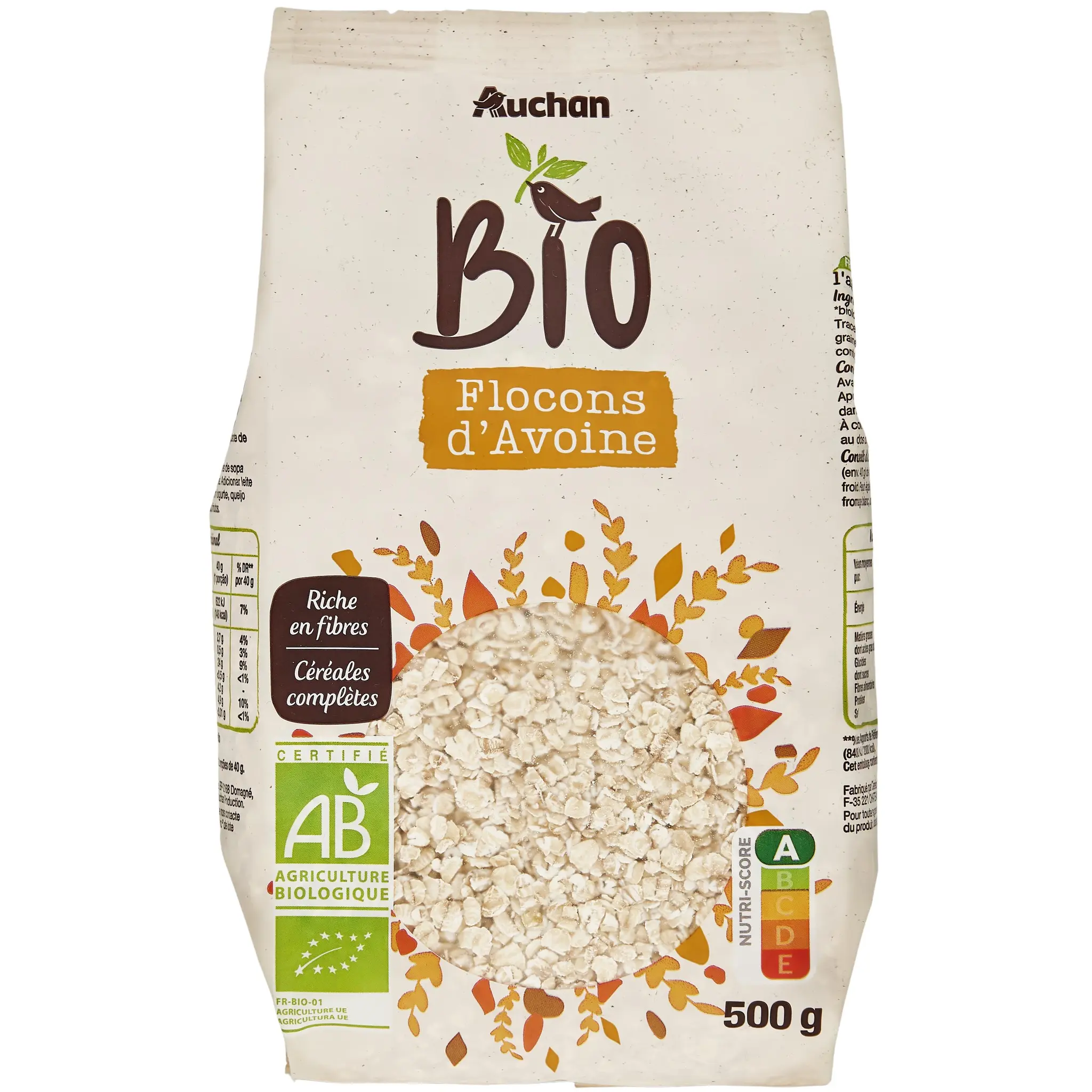 AUCHAN BIO Flocons d'avoine