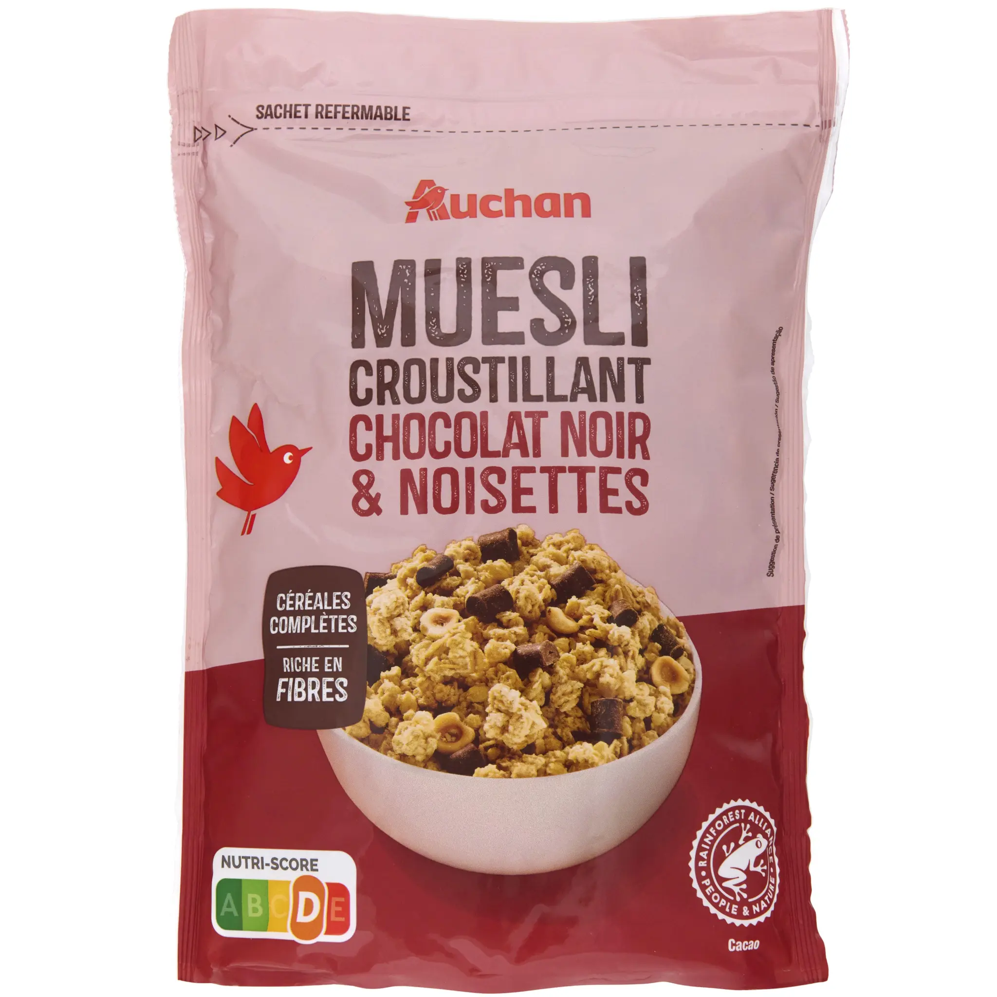 AUCHAN Muesli croustillant chocolat noir et noisettes