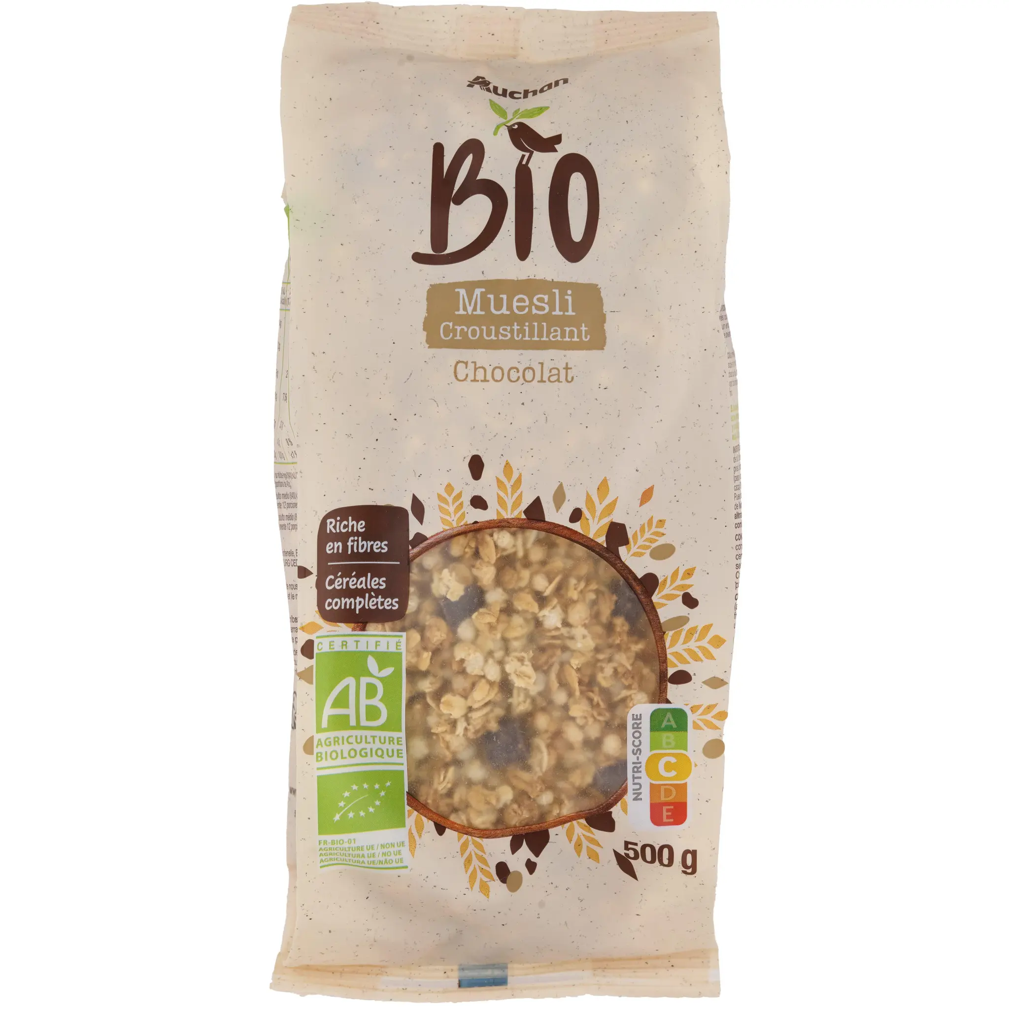 AUCHAN BIO Muesli croustillant aux copeaux de chocolat