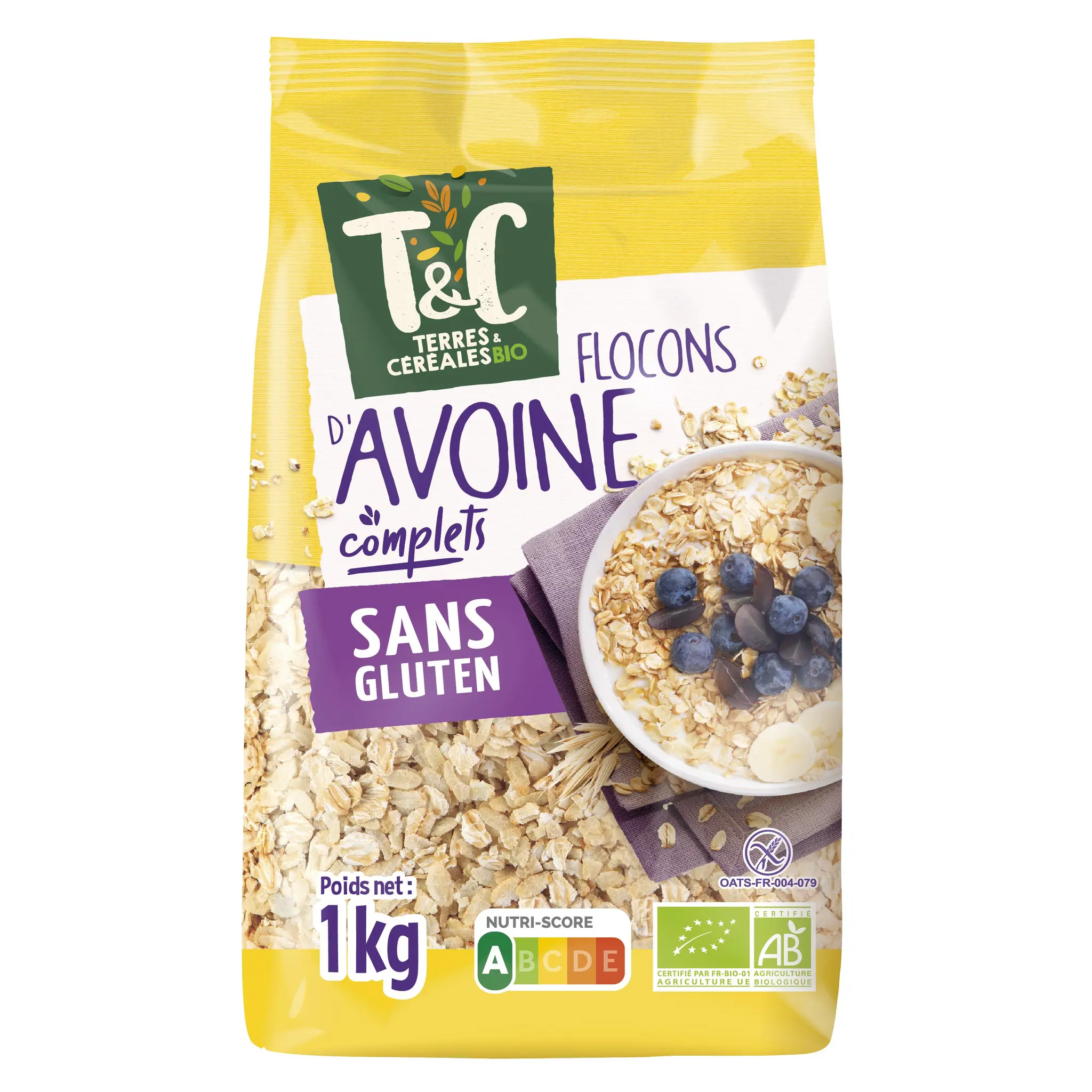 TERRES ET CEREALES Flocons d'avoine complets bio et sans gluten