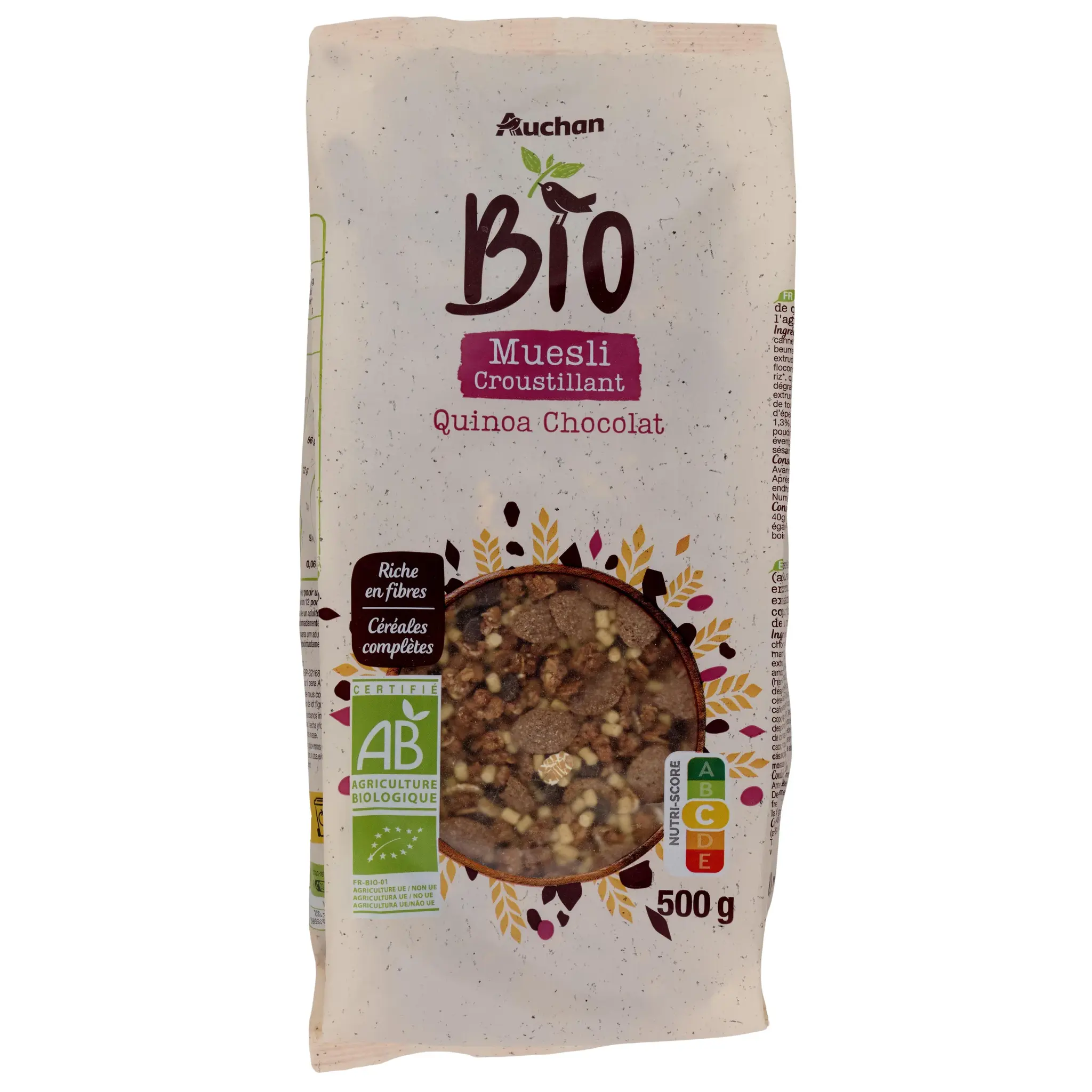 AUCHAN BIO Muesli de céréales bio quinoa et chocolat