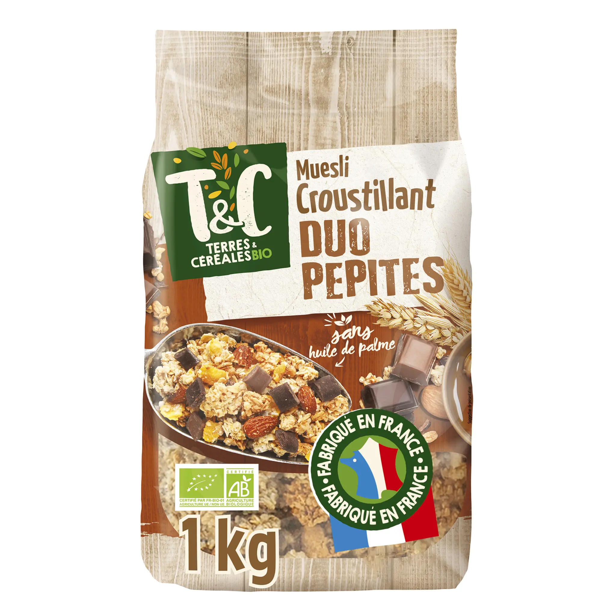 TERRES ET CEREALES Muesli croustillant duo pépites sans huile de palme bio