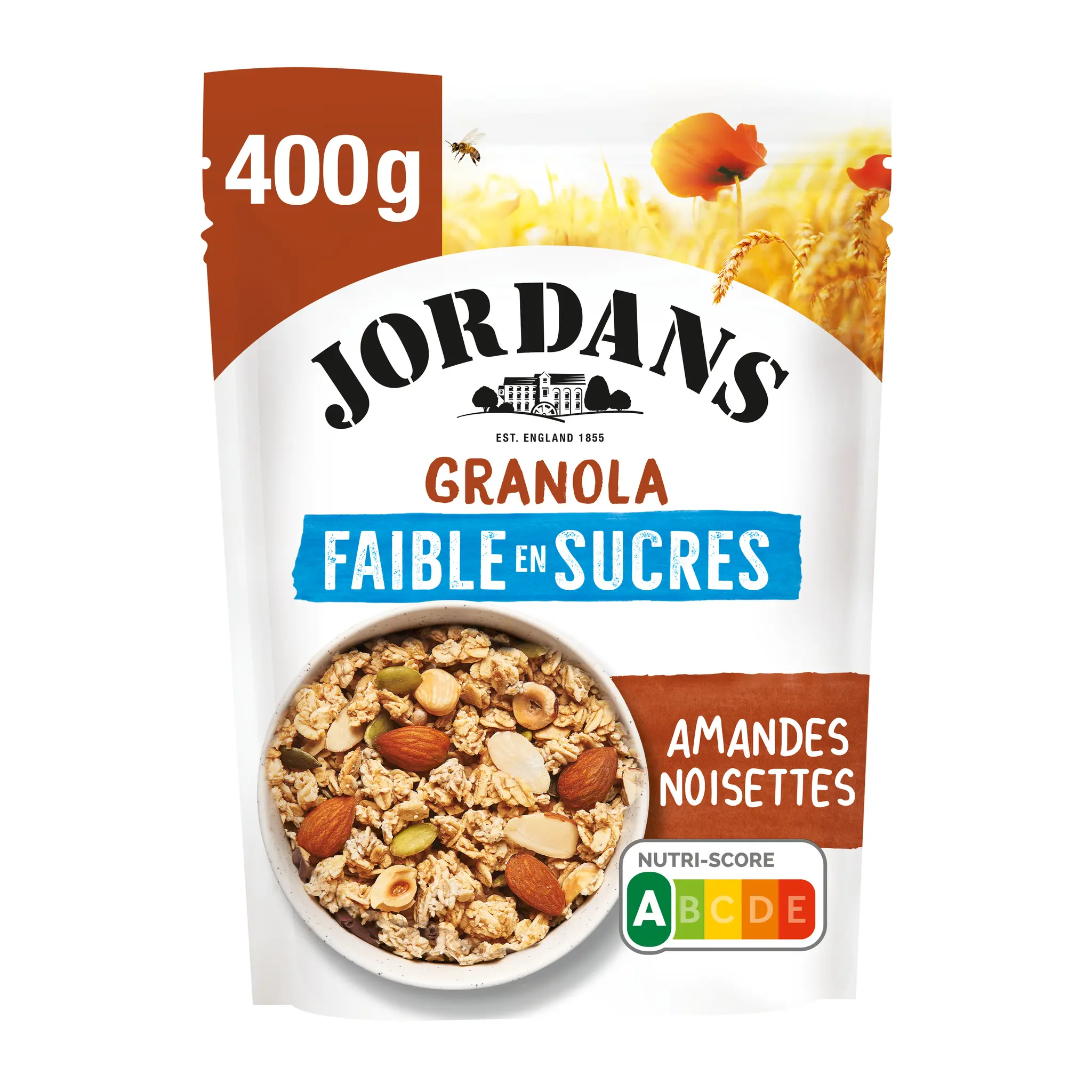 JORDAN'S Granola flocons d'avoine grillés aux amandes noisettes et graines moins de 5% de sucre