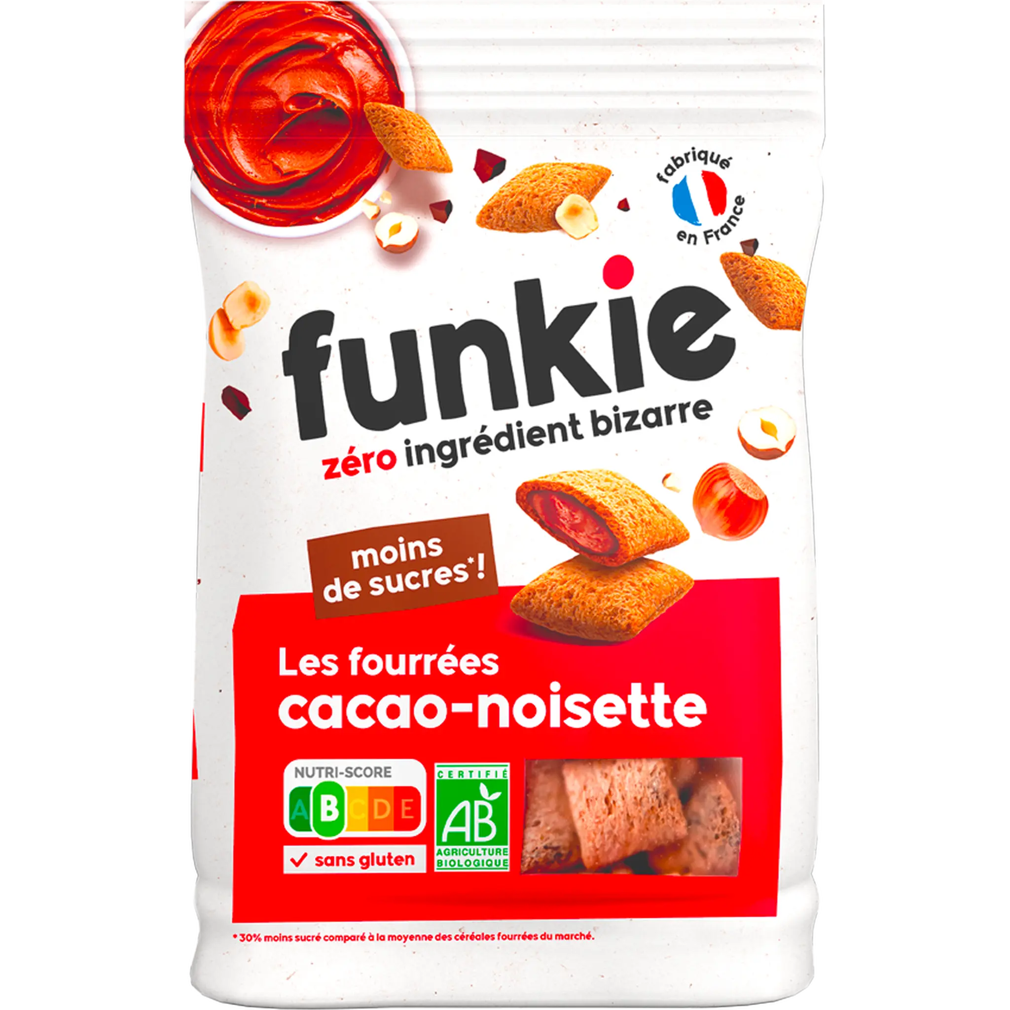 FUNKIE Céréales bio fourrées au cacao et à la noisette