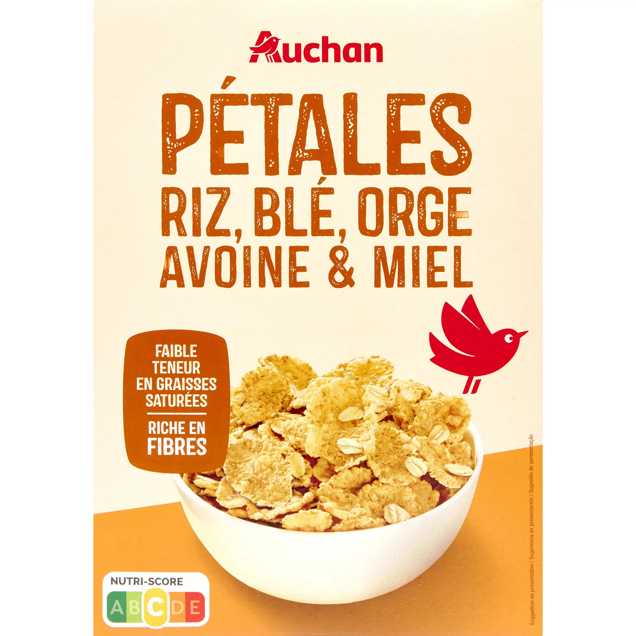 AUCHAN Céréales pétales riz blé orge avoine et miel