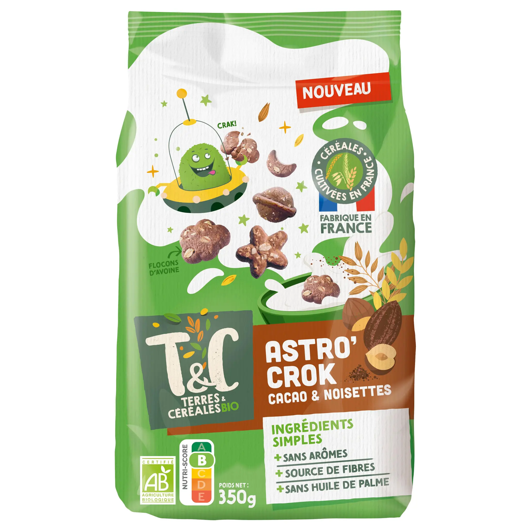 TERRES ET CEREALES Astro'Crok céréales au cacao et noisette bio