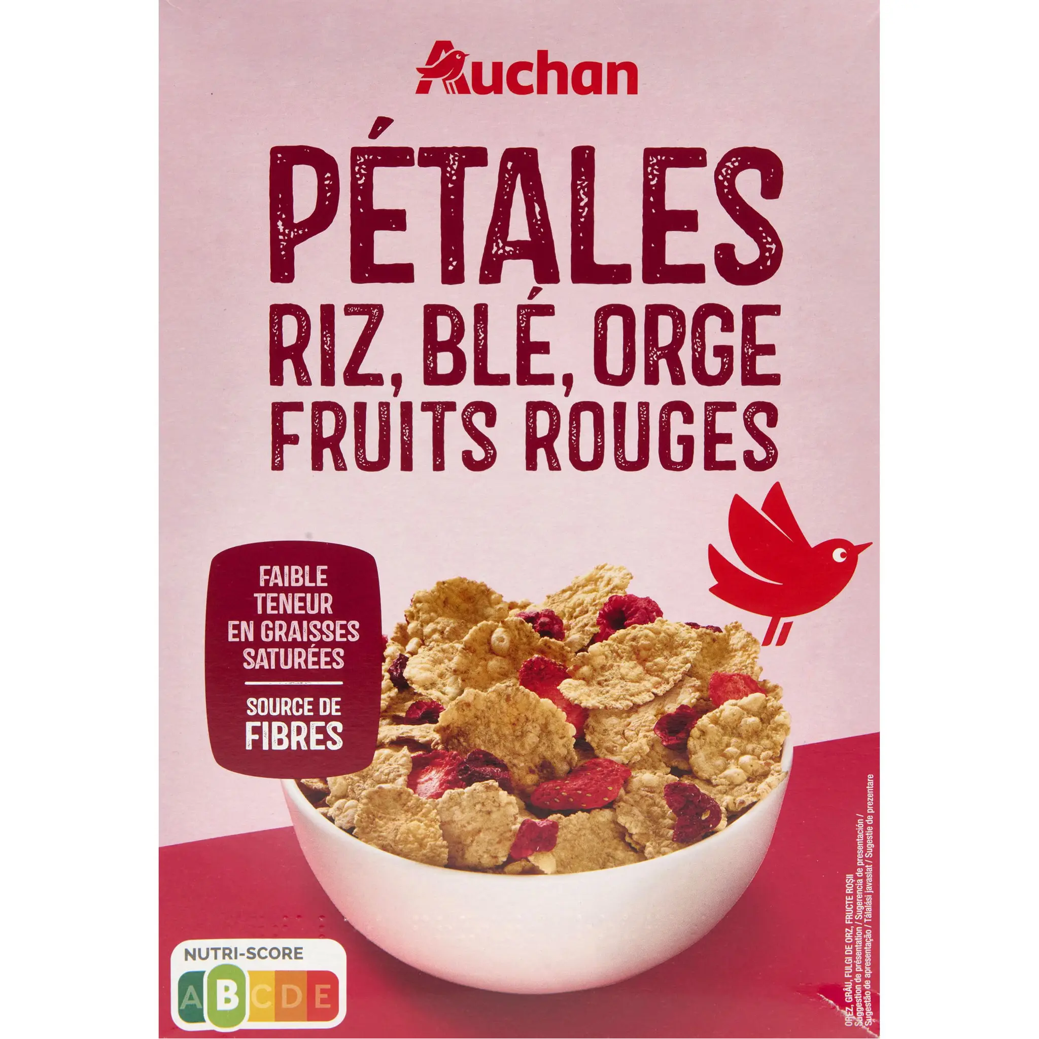 AUCHAN Céréales pétales de riz blé orge et fruits rouges