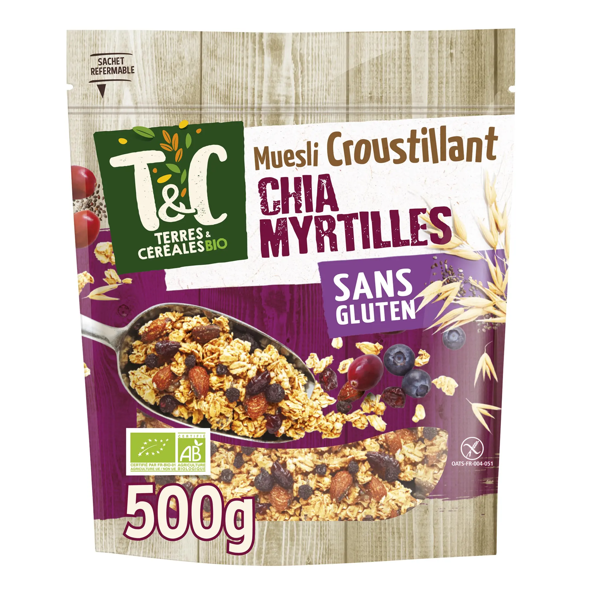 TERRES ET CEREALES Muesli croustillant chia myrtilles bio