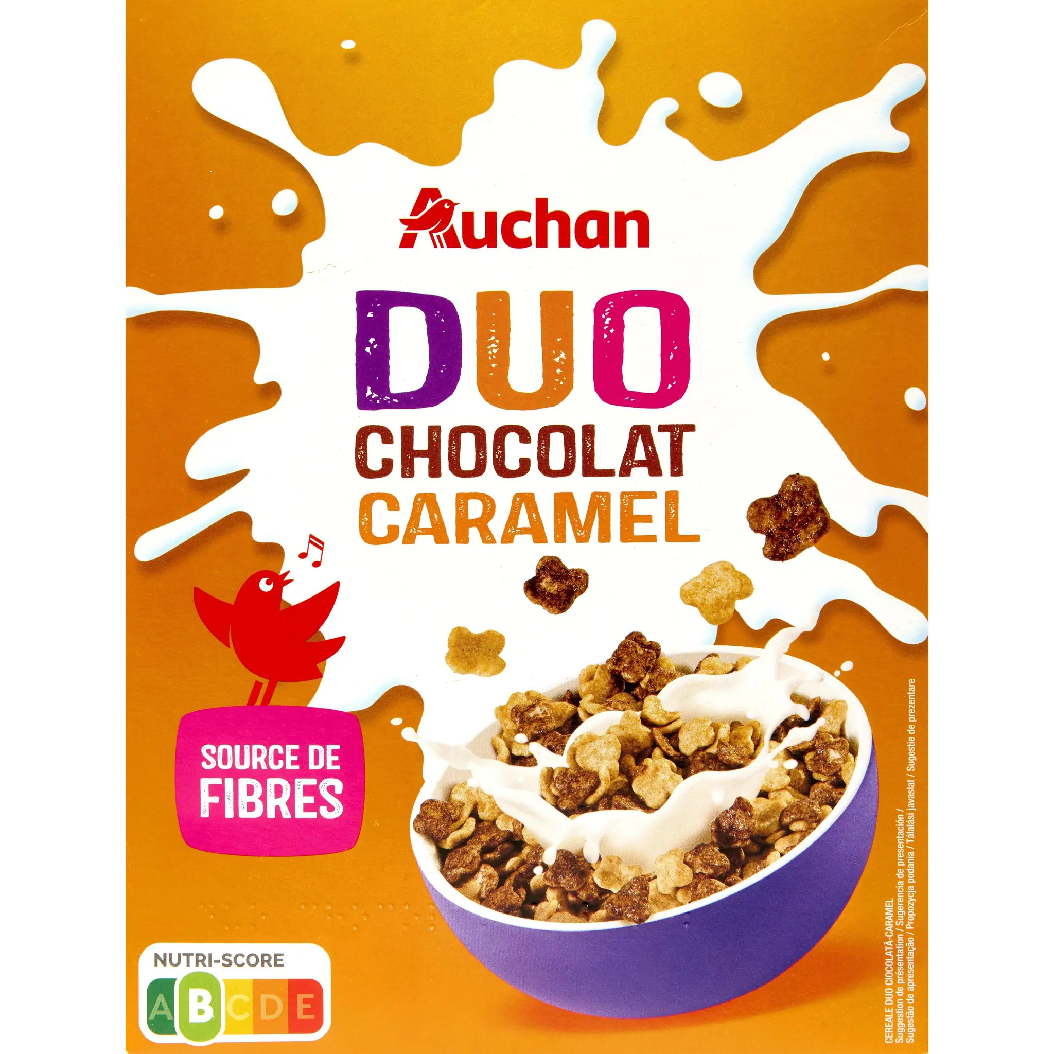 AUCHAN Céréales duo caramel et chocolat