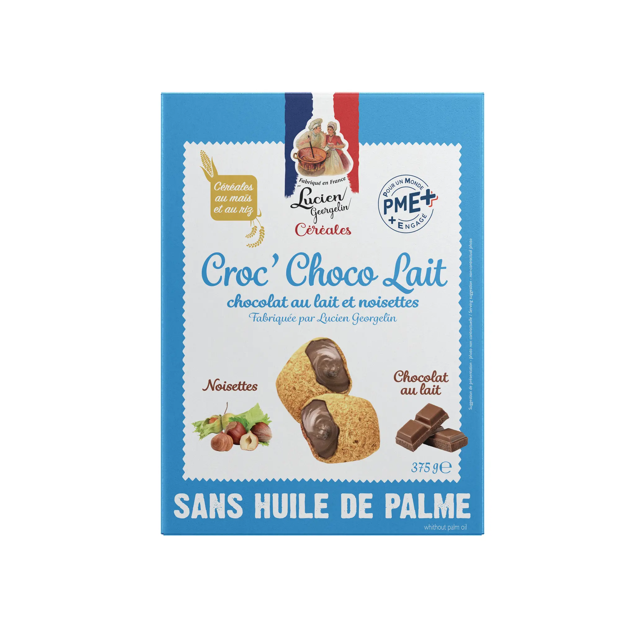 LUCIEN GEORGELIN Céréales Croc'Choco lait fourrés au chocolat au lait et noisettes