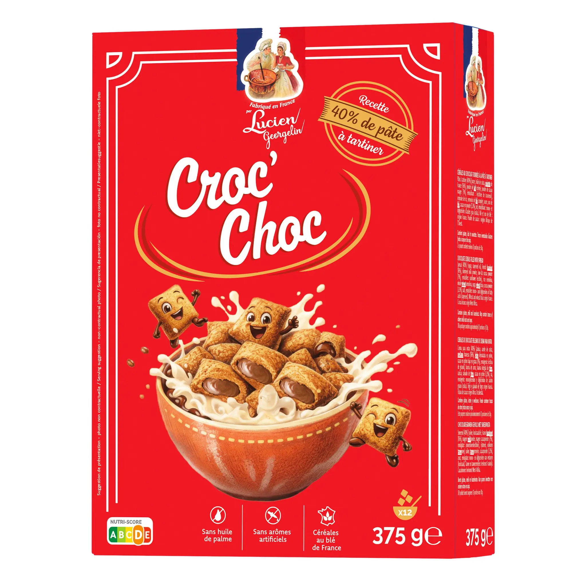 LUCIEN GEORGELIN Croc'choc céréales fourrées à la pâte à tartiner sans huile de palme