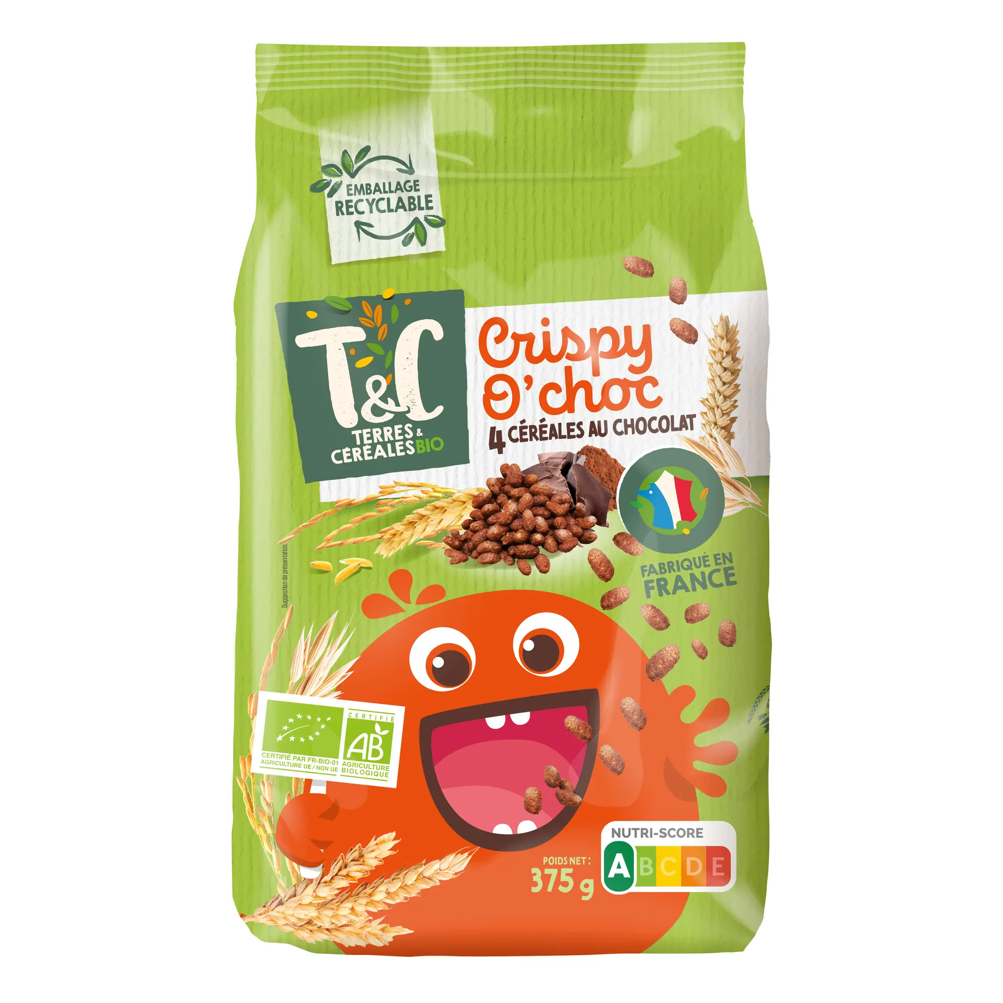 TERRES ET CEREALES Céréales crispy o'choc 4 céréales au chocolat bio