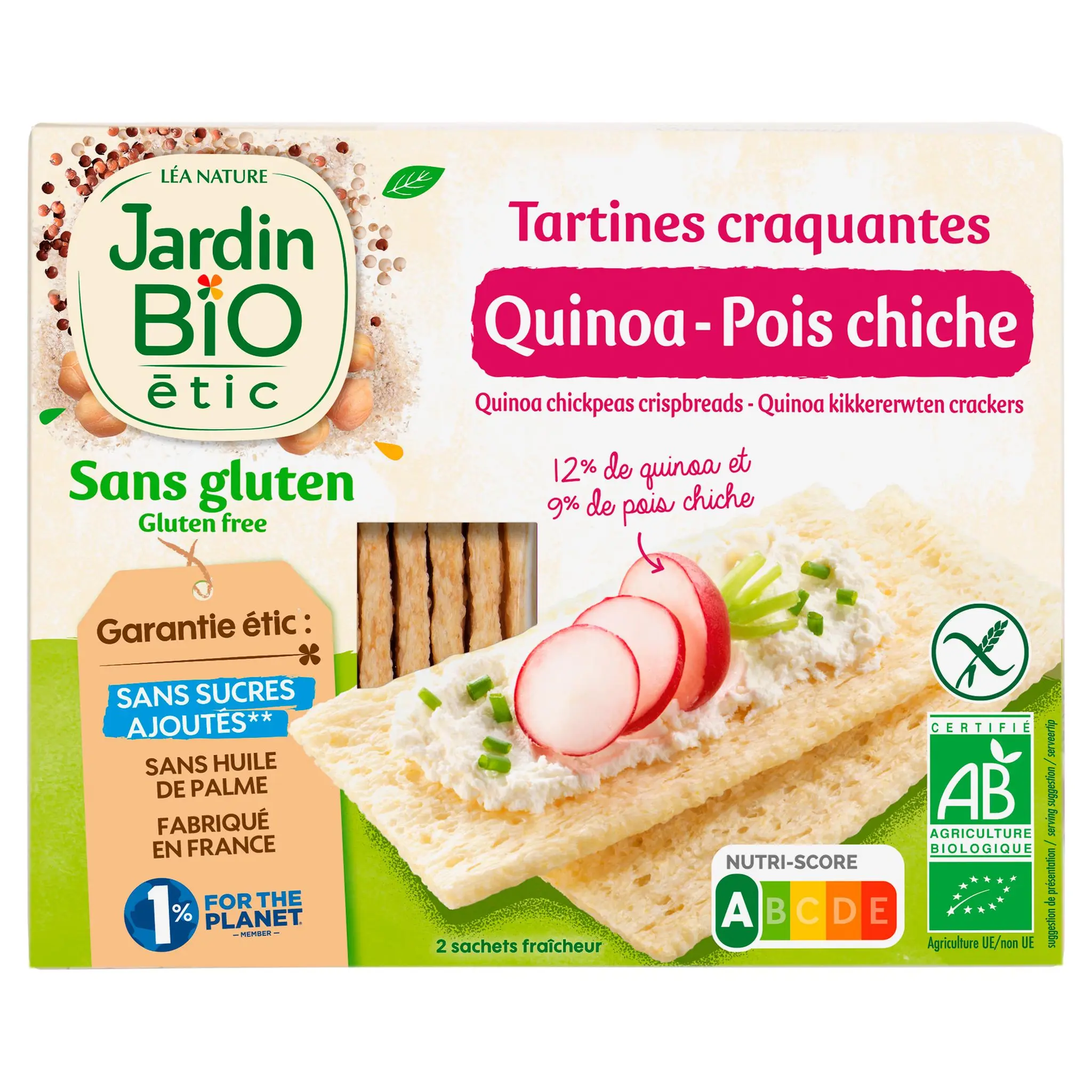 JARDIN BIO Tartines craquantes au quinoa et pois chiche sans gluten