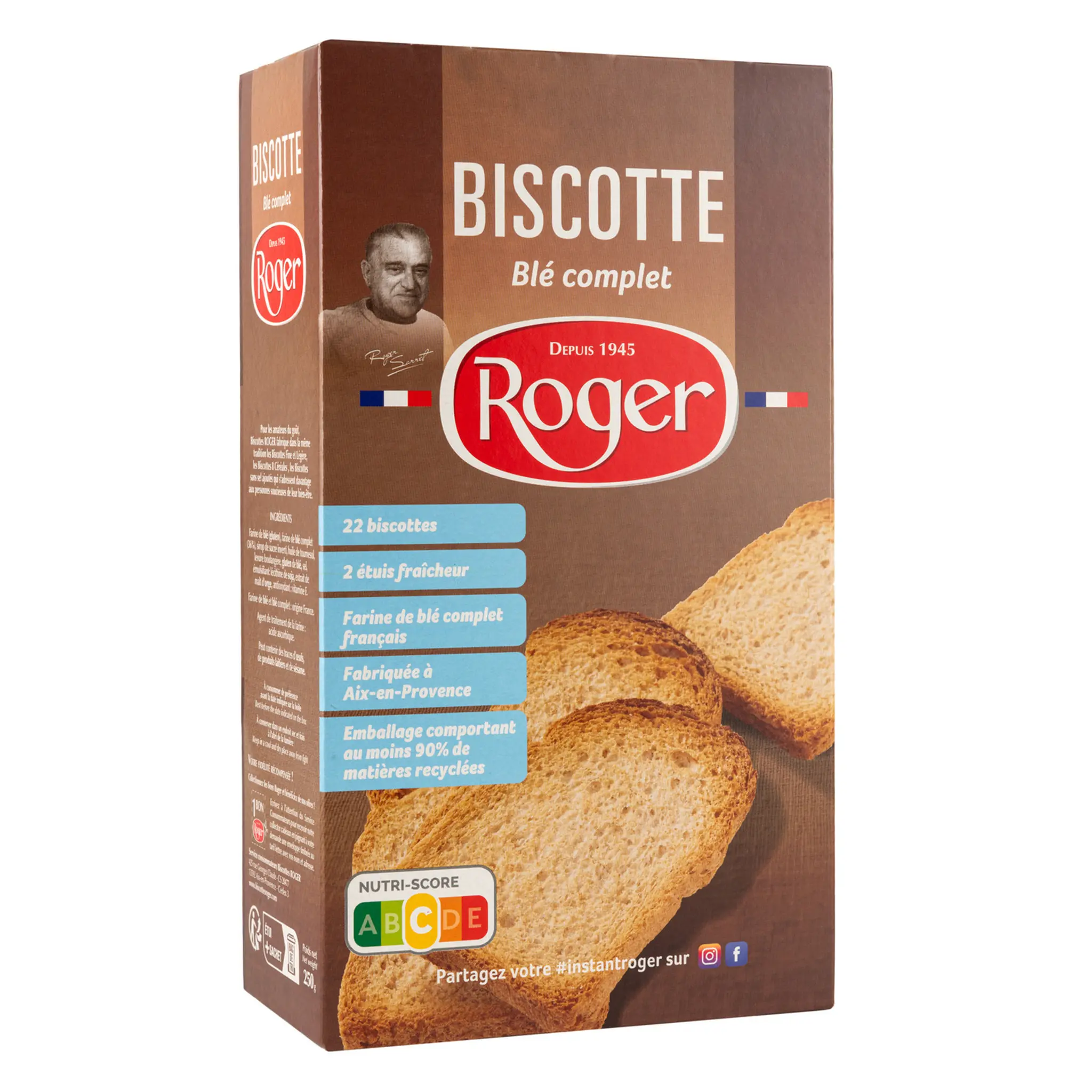ROGER Biscottes à la farine de blé complet