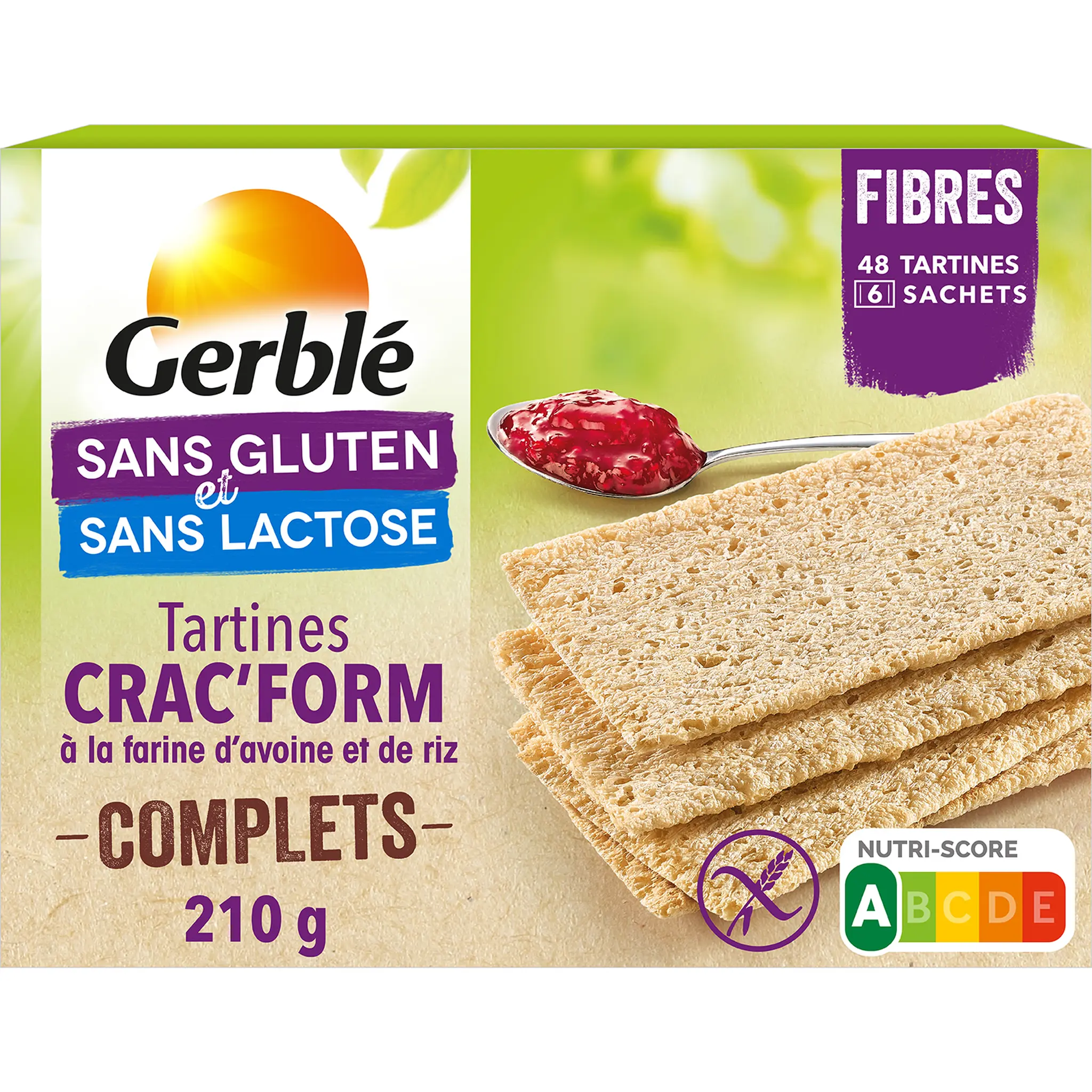 GERBLE Tartines Crac'form à la farine d'avoine et de riz complets sans gluten sans lactose et sans huile de palme