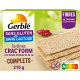 GERBLE Tartines Crac'form à la farine d'avoine et de riz complets sans gluten sans lactose et sans huile de palme