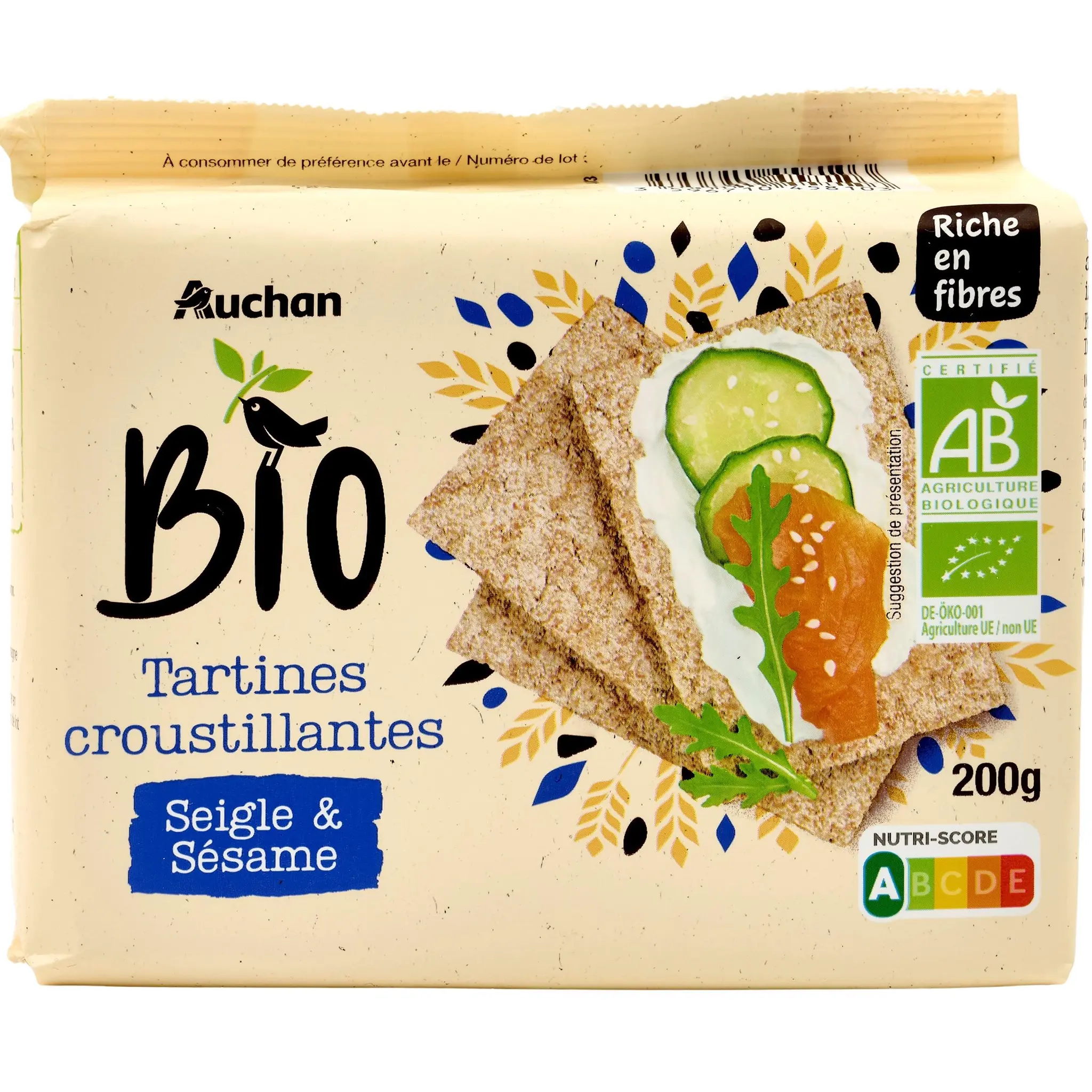 AUCHAN BIO Tartines croustillante au seigle et au sésame