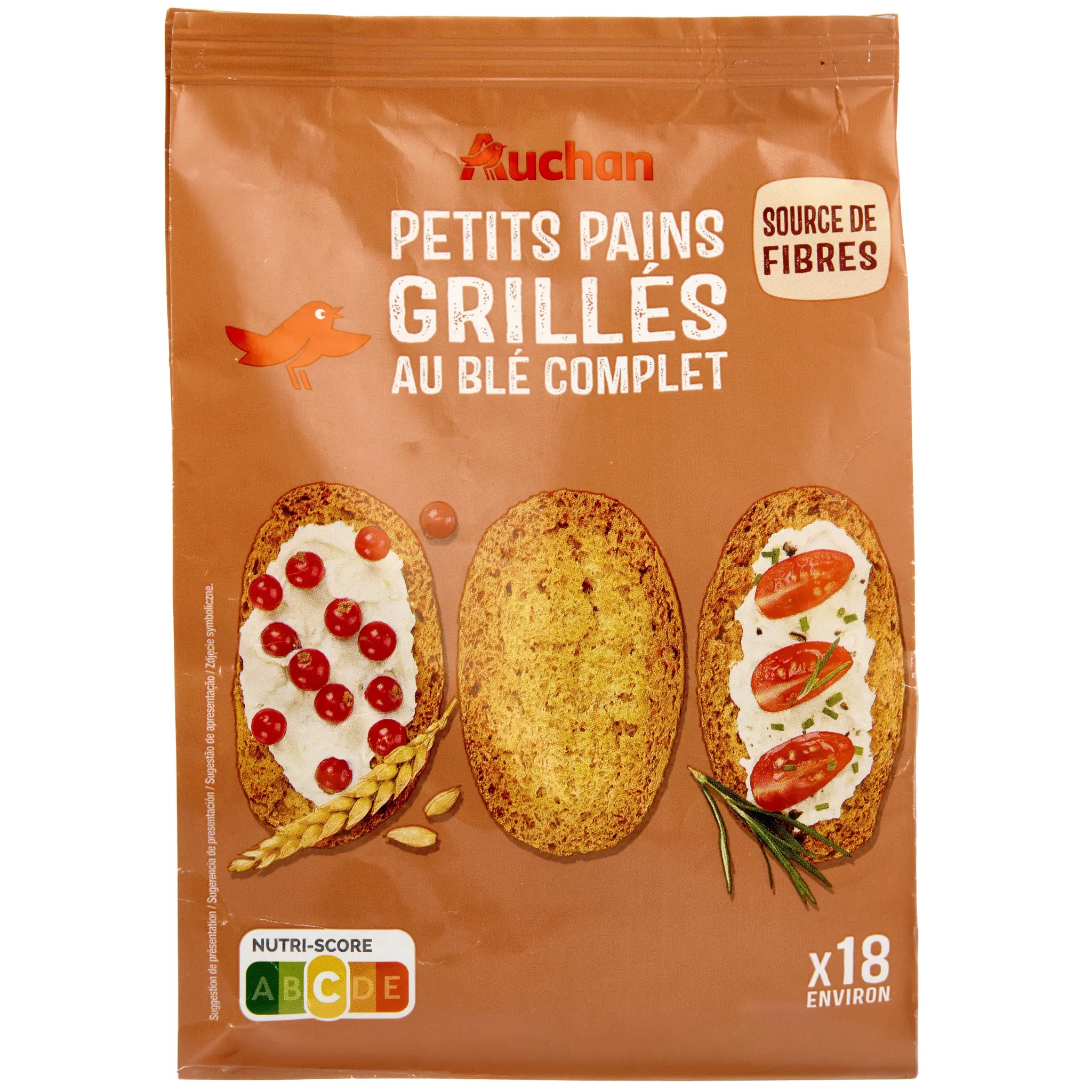 AUCHAN Petits pains grillés au blé complet sans huile de palme