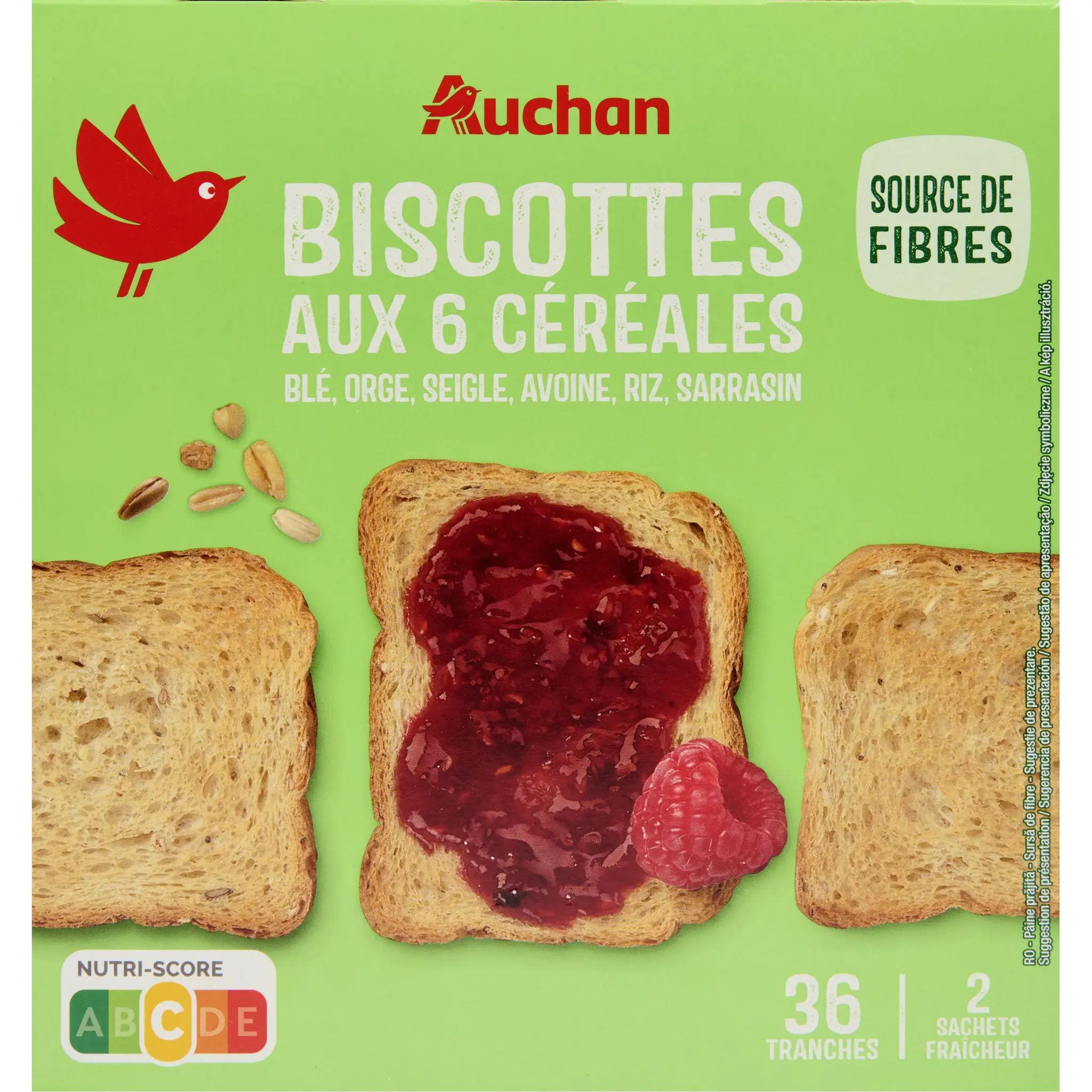 AUCHAN Biscottes aux 6 céréales sans huile de palme